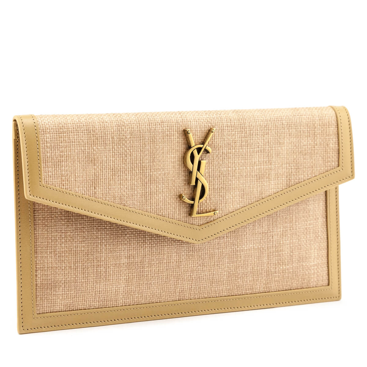 YSL Saint Laurent Trending Natural Hay Blush Uptown Pouch Travel Raffia Travel Bag