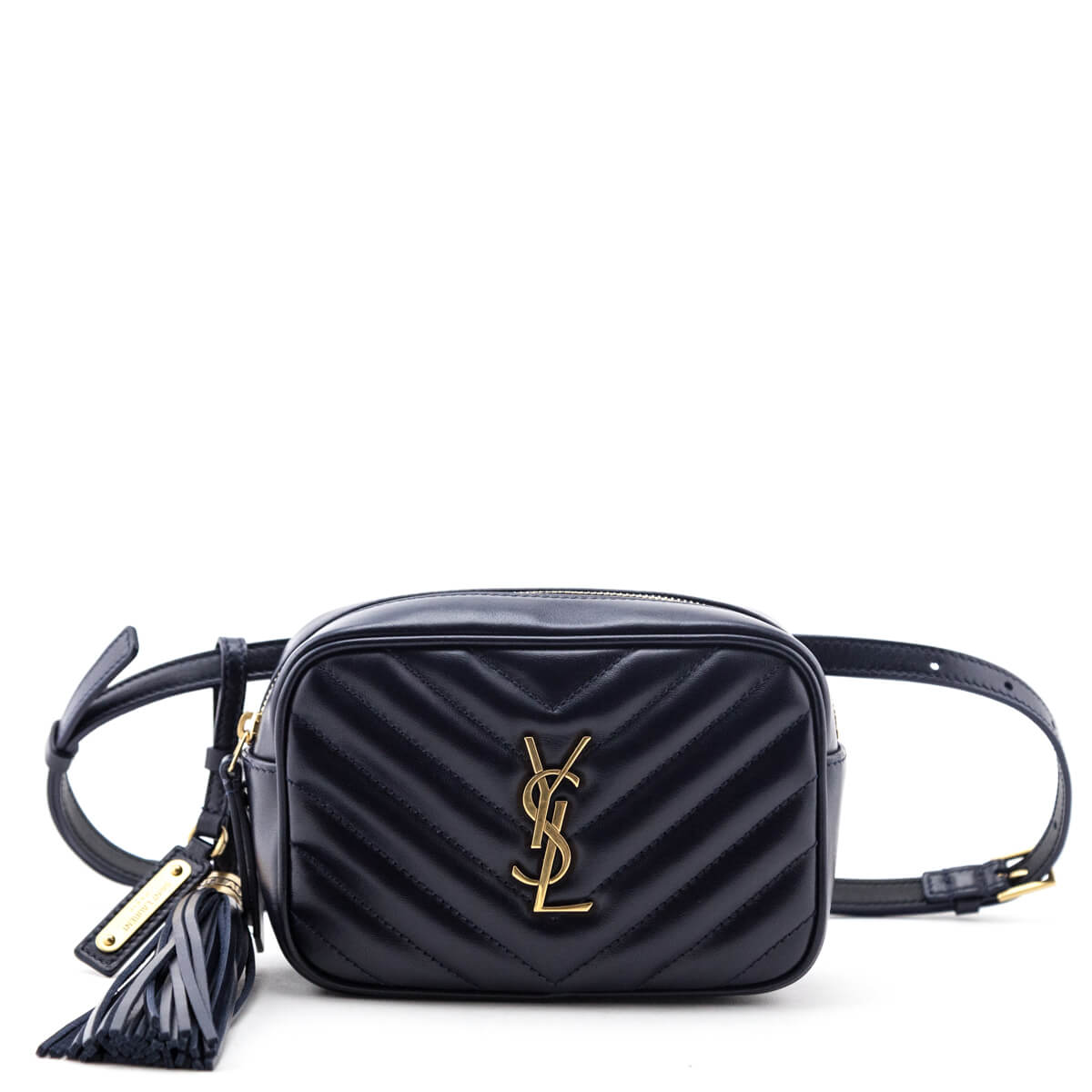 YSL Saint Laurent Luxury Trending Chevron Calfskin Lou Belt Bag Quilted Navy