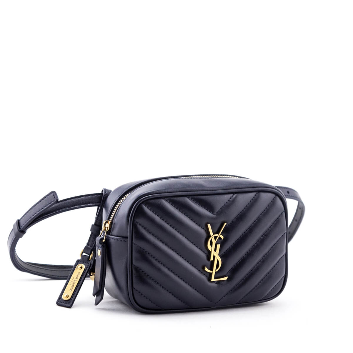 YSL Saint Laurent Luxury Trending Chevron Calfskin Lou Belt Bag Quilted Navy