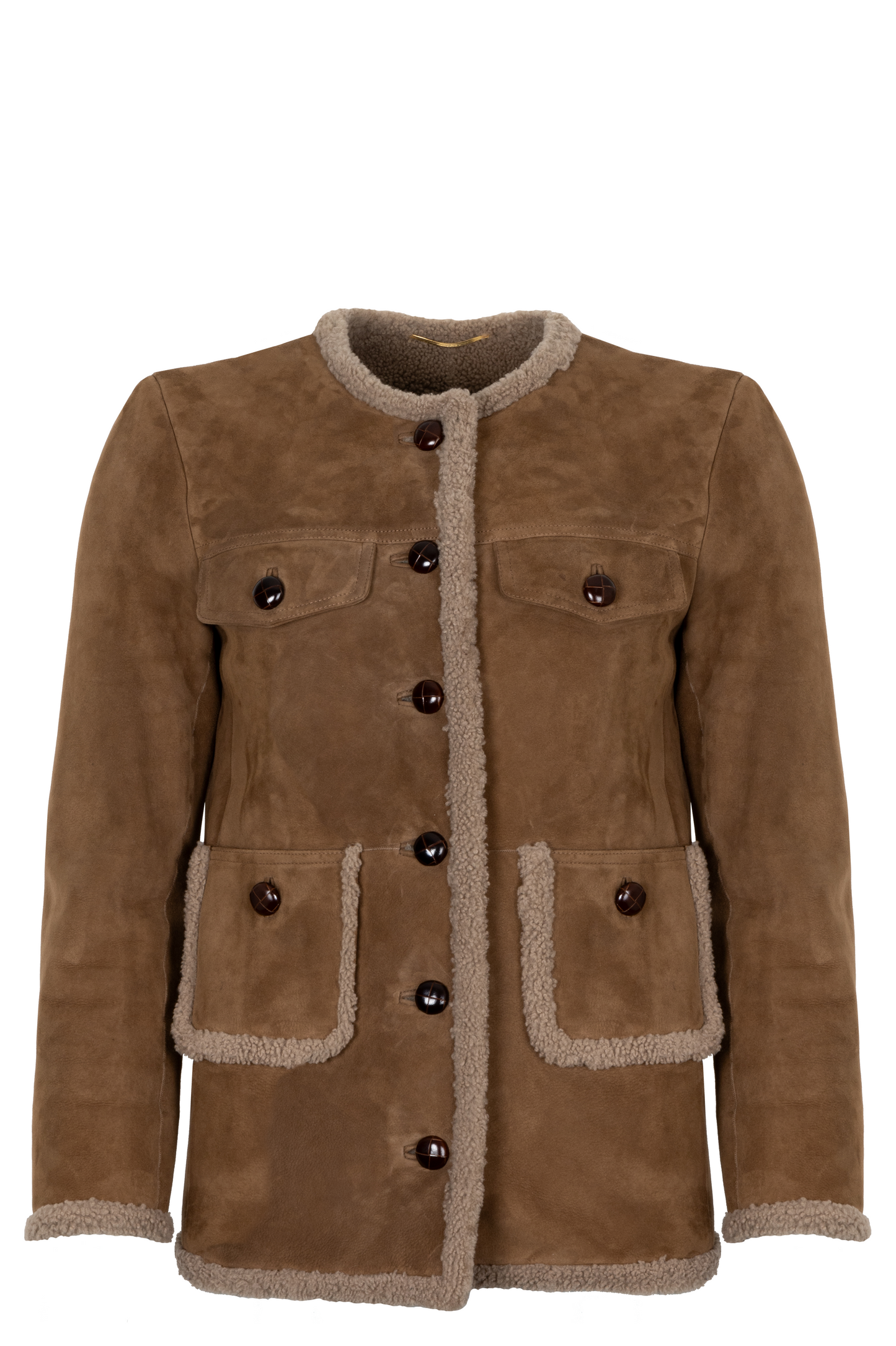 YSL Saint Laurent Shearling Trimmed Jacket Suede Brown Handbag