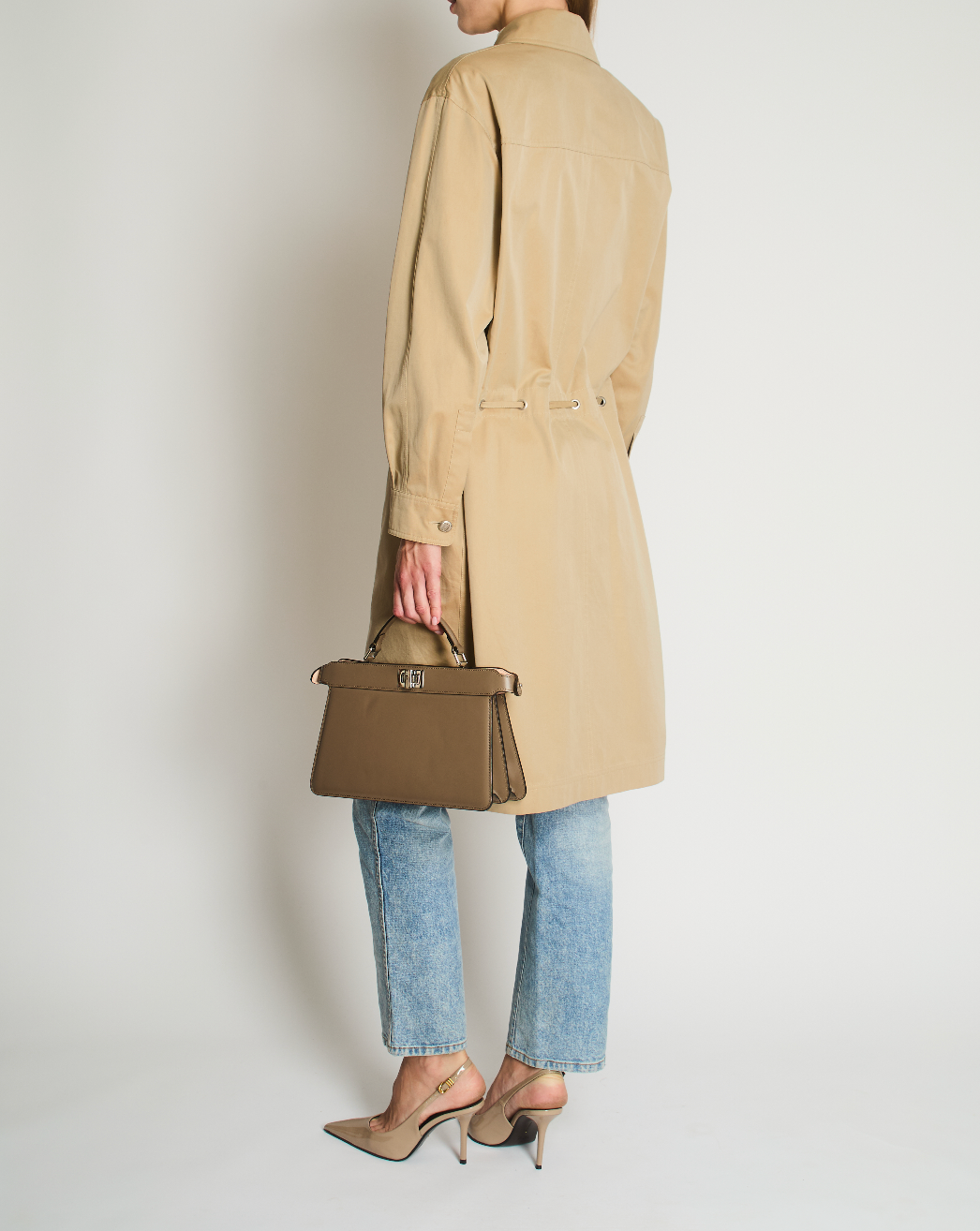 Chanel   99P Beige Cotton Long Line Belted Trench Coat with Collar and Silver Logo Zip Size FR 40 (UK 12)