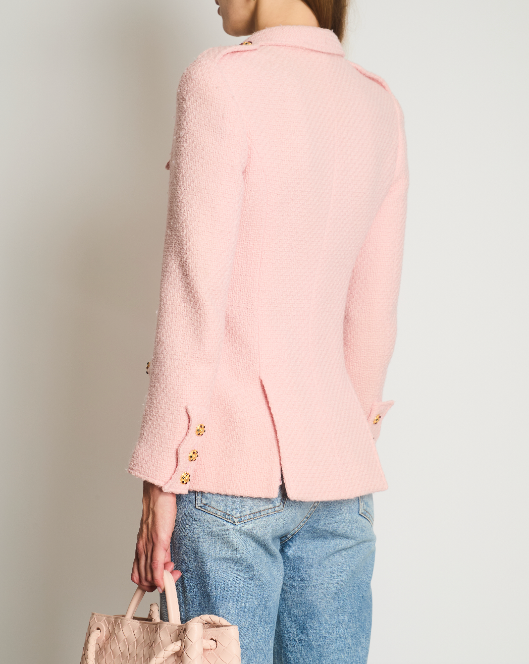 Chanel 96/A   Pastel Pink Tweed Jacket with Gold Gripoix Buttons and Pocket Details FR 38 (UK 10)