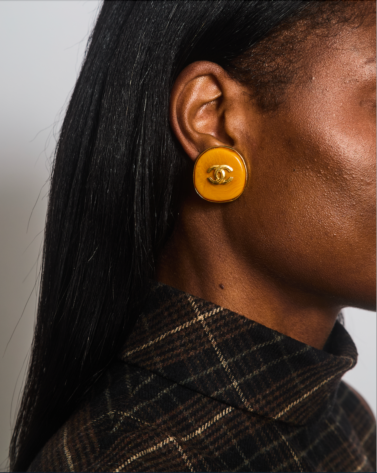 Chanel 98P Orange Rounded Clip on Earrings with Gold Rim and CC Logo Detail