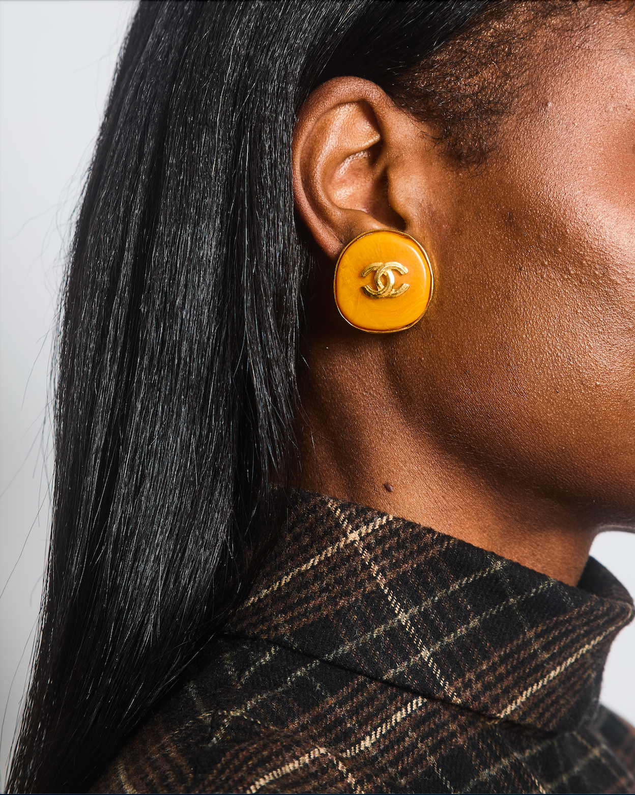 Chanel 98P Orange Rounded Clip on Earrings with Gold Rim and CC Logo Detail