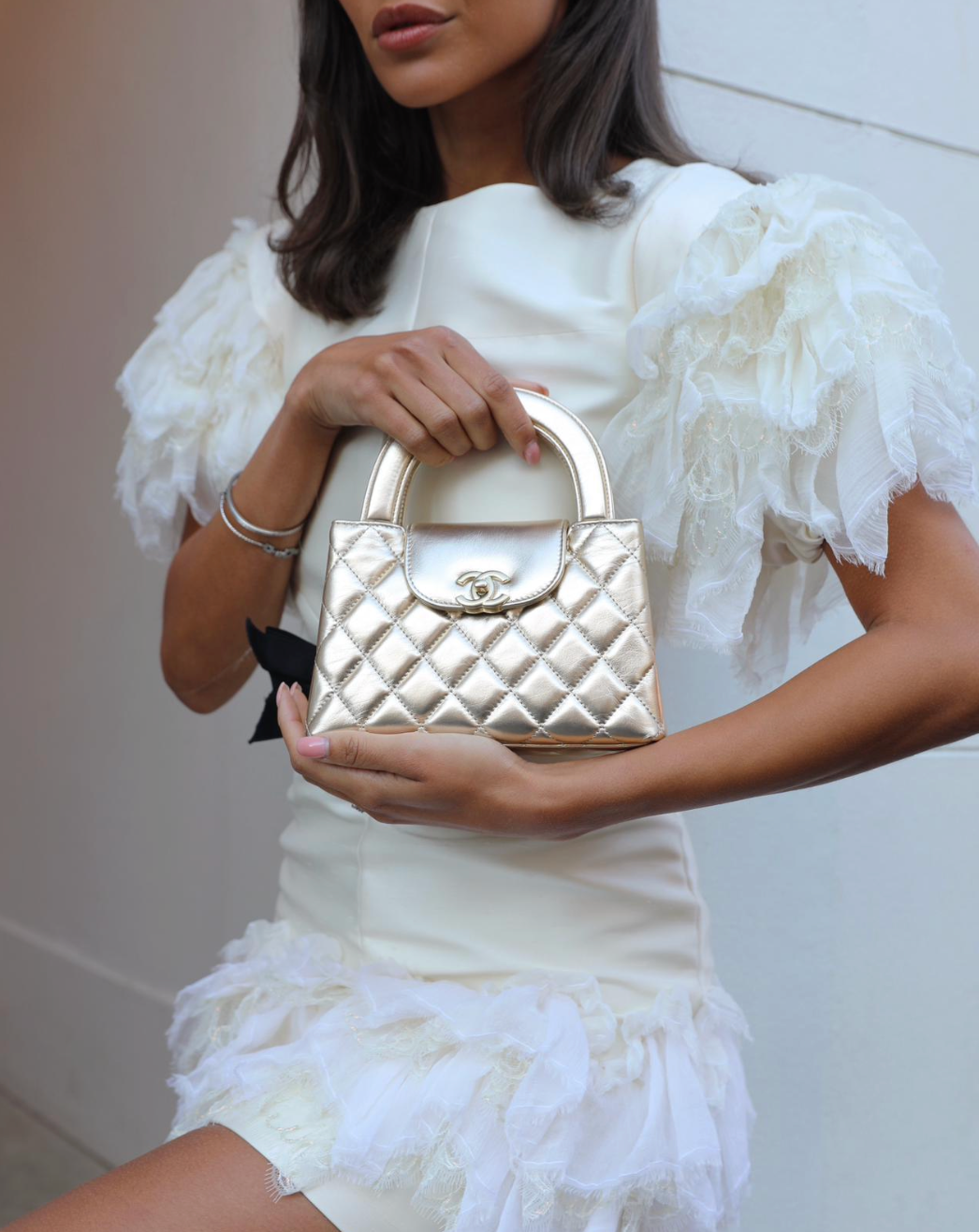 Chanel *Hot* Gold Small Mini Kelly Shopping Bag In Shiny Metallic Calfskin Leather With Metallic Gold Hardware