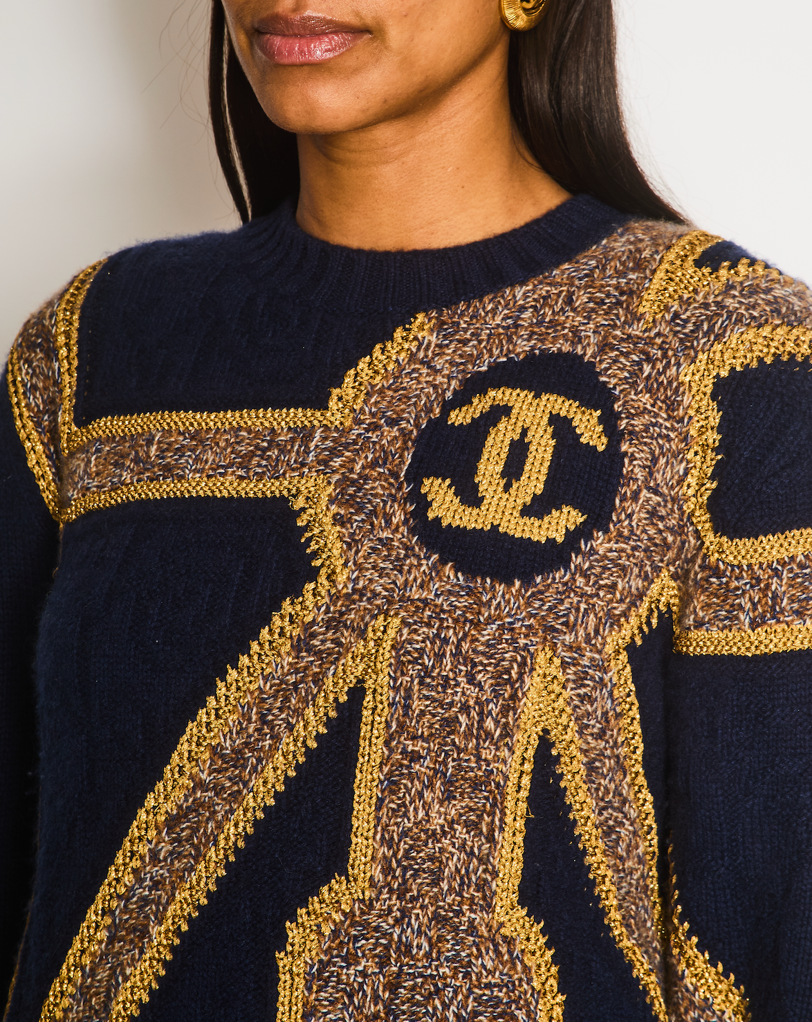 Chanel 21/A Navy Cashmere Knitted Cc Jumper Size Fr 38 (Uk 10) Bag