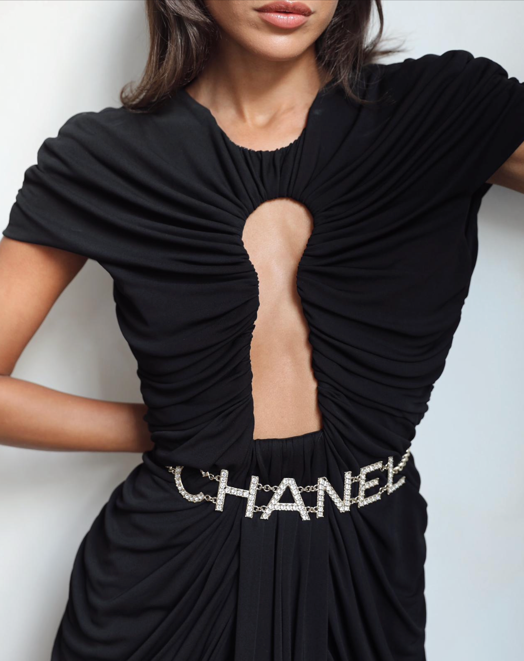 Chanel Chain Graphic Logo With Crystals Details Belt Bag
