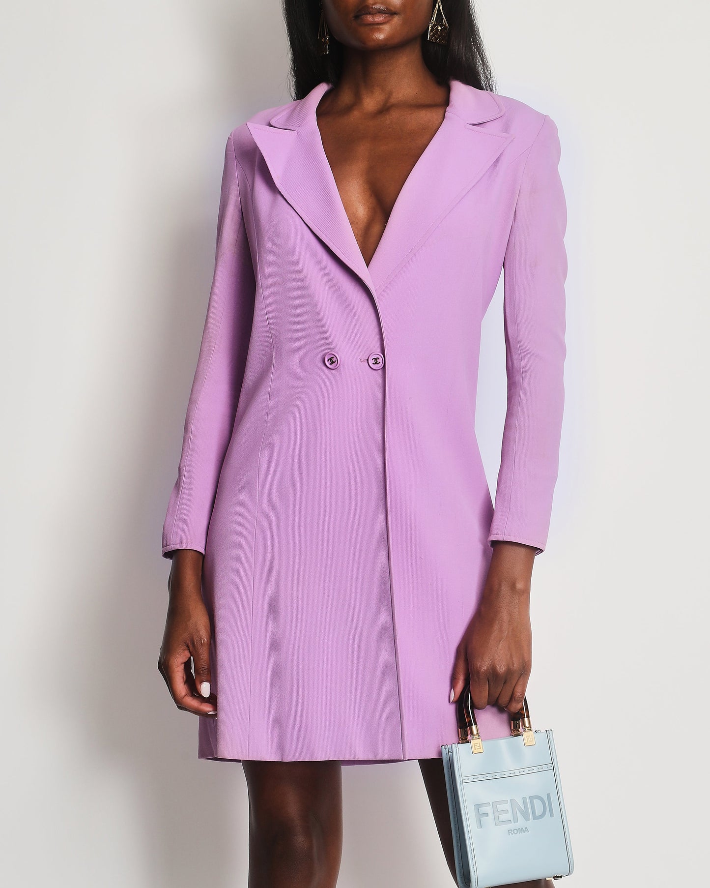 Chanel 97/p Lilac Longline Blazer With CC Button Detail Size Fr 38 (uk 10)