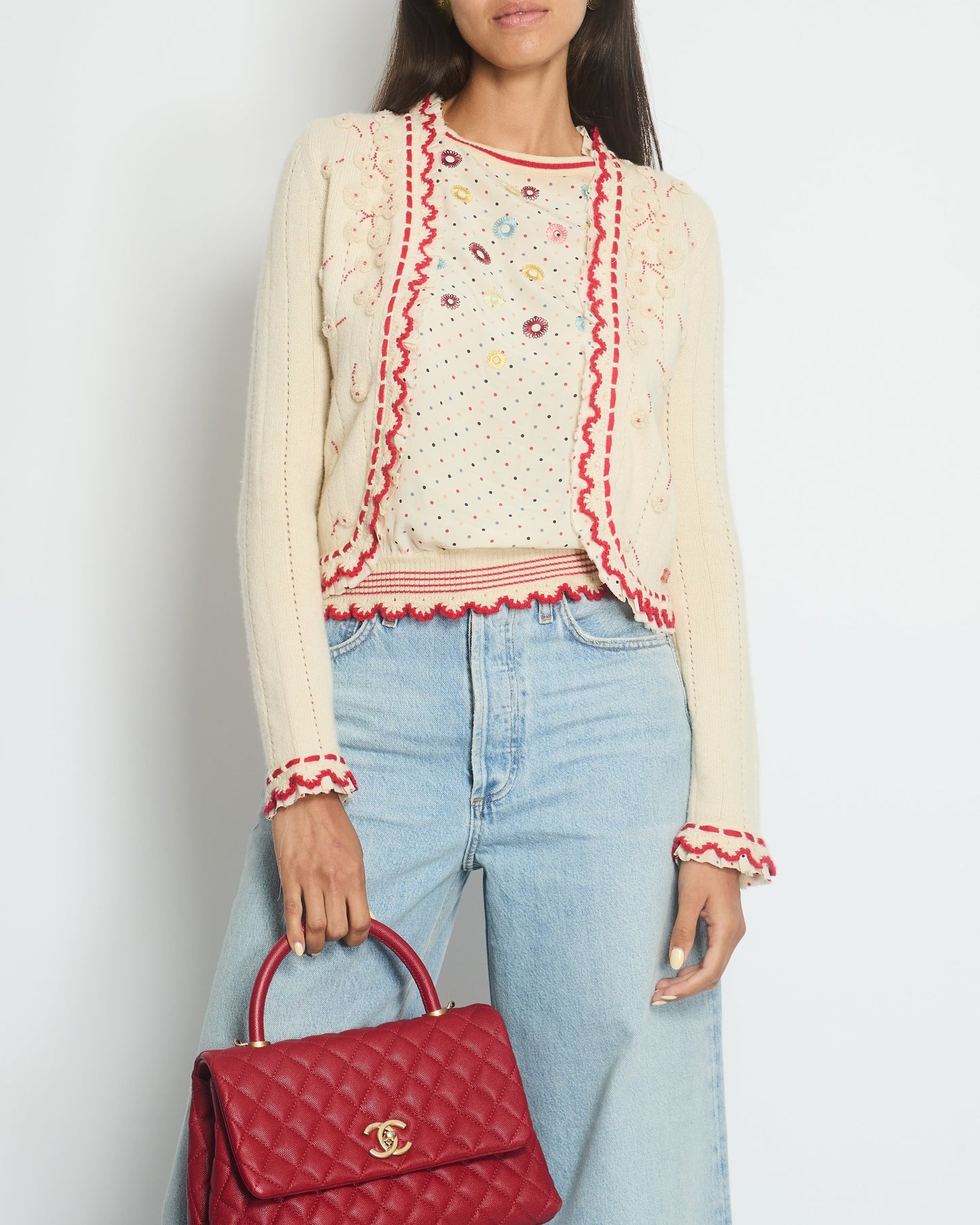 Chanel 05/c Ivory Red Cardigan Fr 38 (uk 10) Handbag