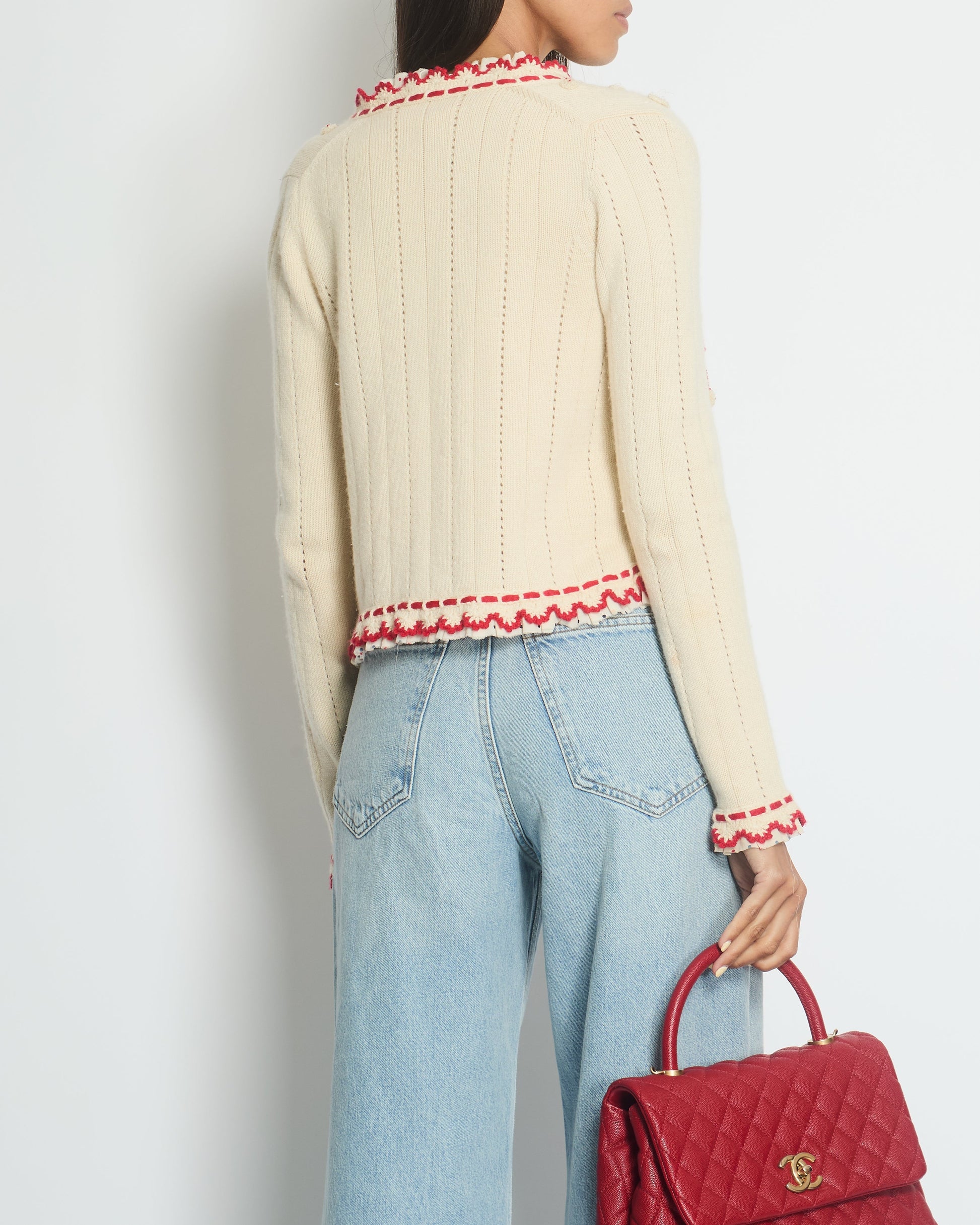 Chanel 05/c Ivory Red Cardigan Fr 38 (uk 10) Handbag
