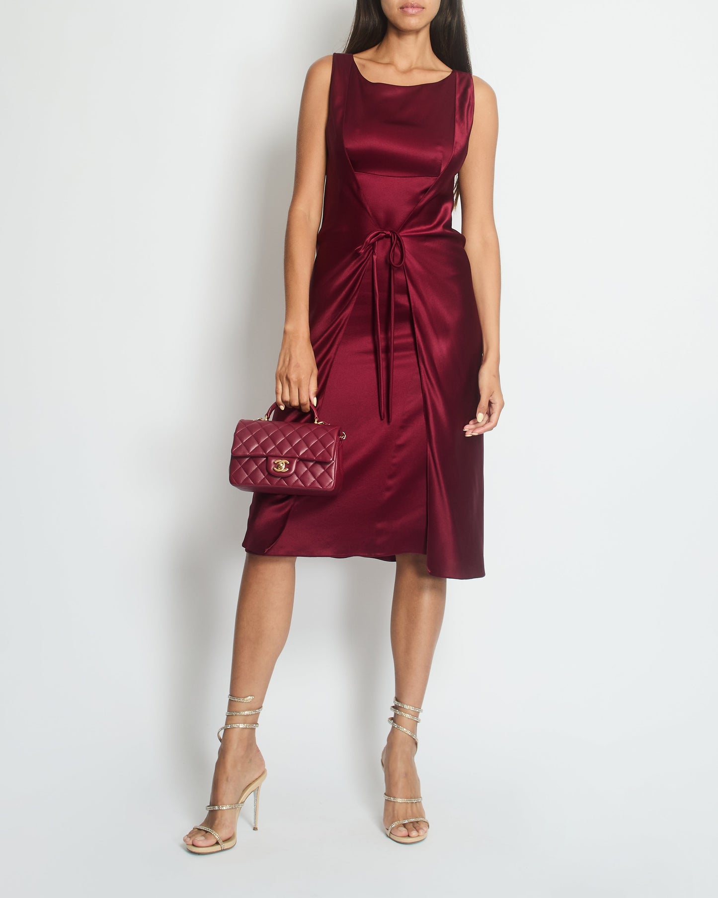 Chanel   98A Burgundy Silk Wrap Dress Size FR 38 ( UK 10)