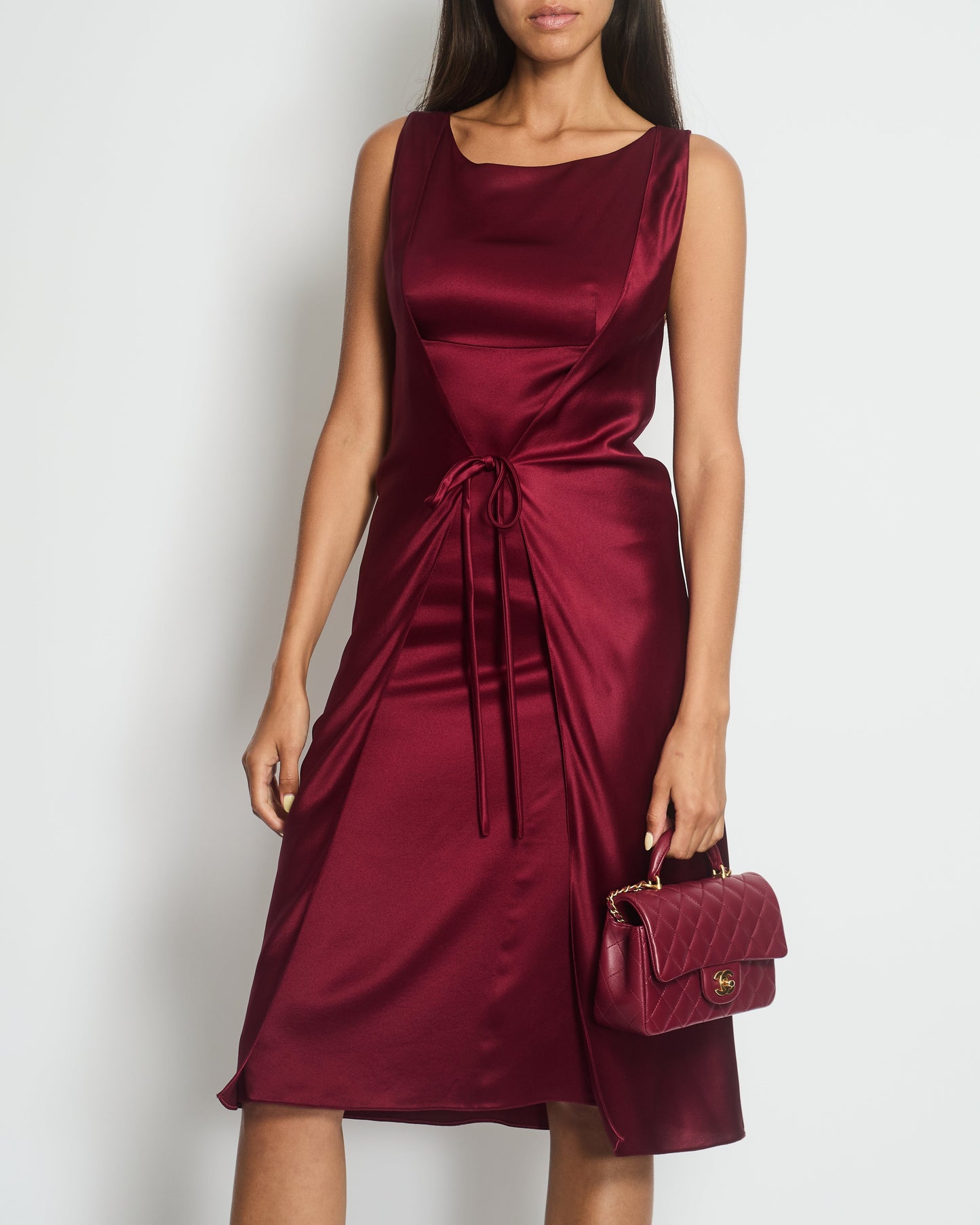 Chanel   98A Burgundy Silk Wrap Dress Size FR 38 ( UK 10)