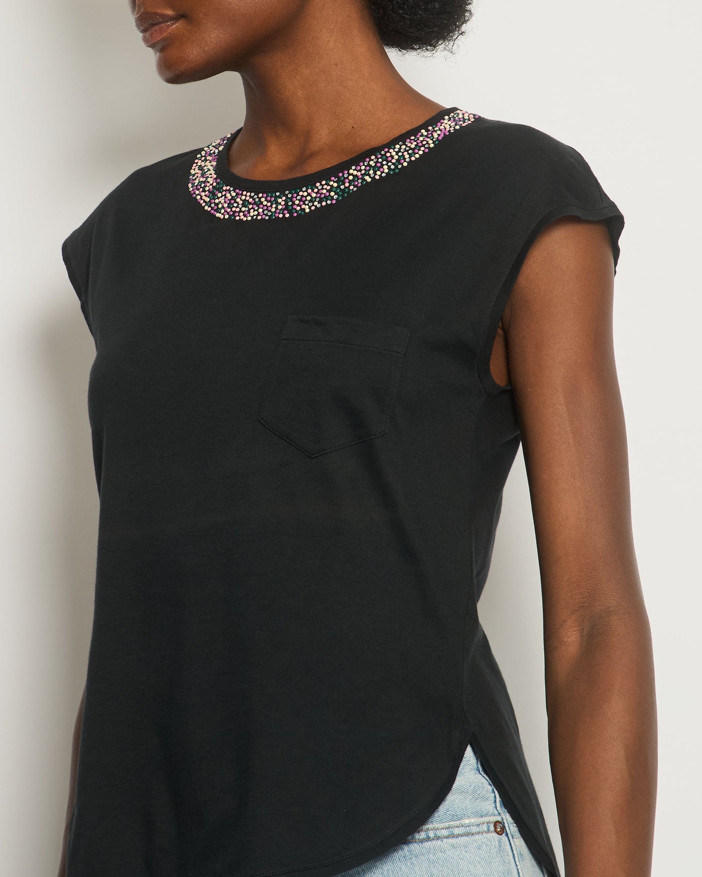 Chanel *Fire Price* Black Top With Collar Embellishment And Cc Logo Detail Size Fr 38 (Uk 10) Bag