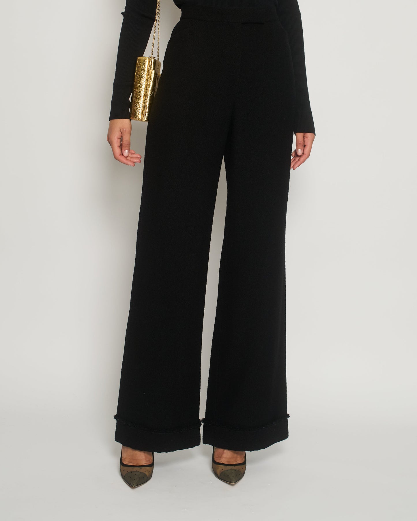 Chanel Black Tweed High-Waist Tro Rs With Frayed Trim Detail Fr 38 (Uk 10) Bag