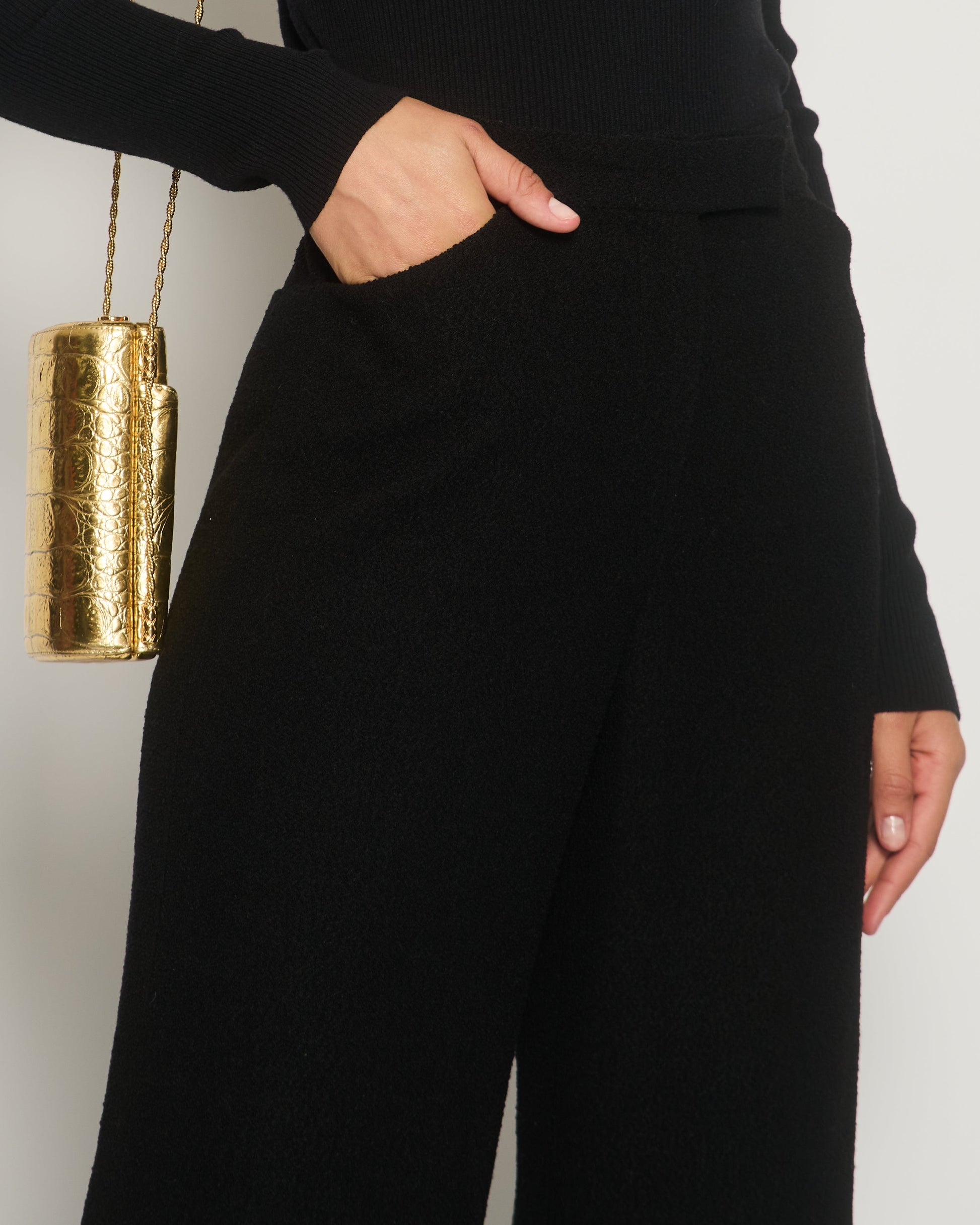 Chanel Black Tweed High-Waist Tro Rs With Frayed Trim Detail Fr 38 (Uk 10) Bag