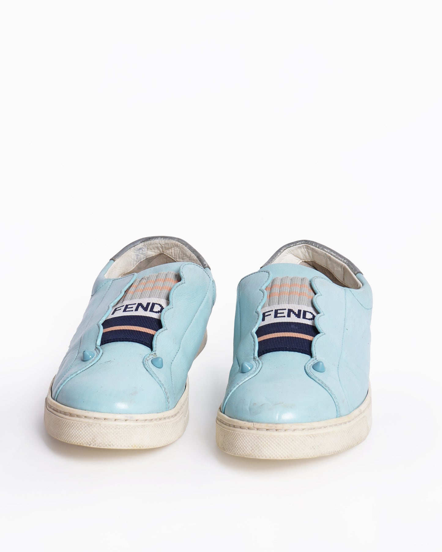 Fendi Shoe Rockoko Slip On Sneakers Leather Blue Shoes