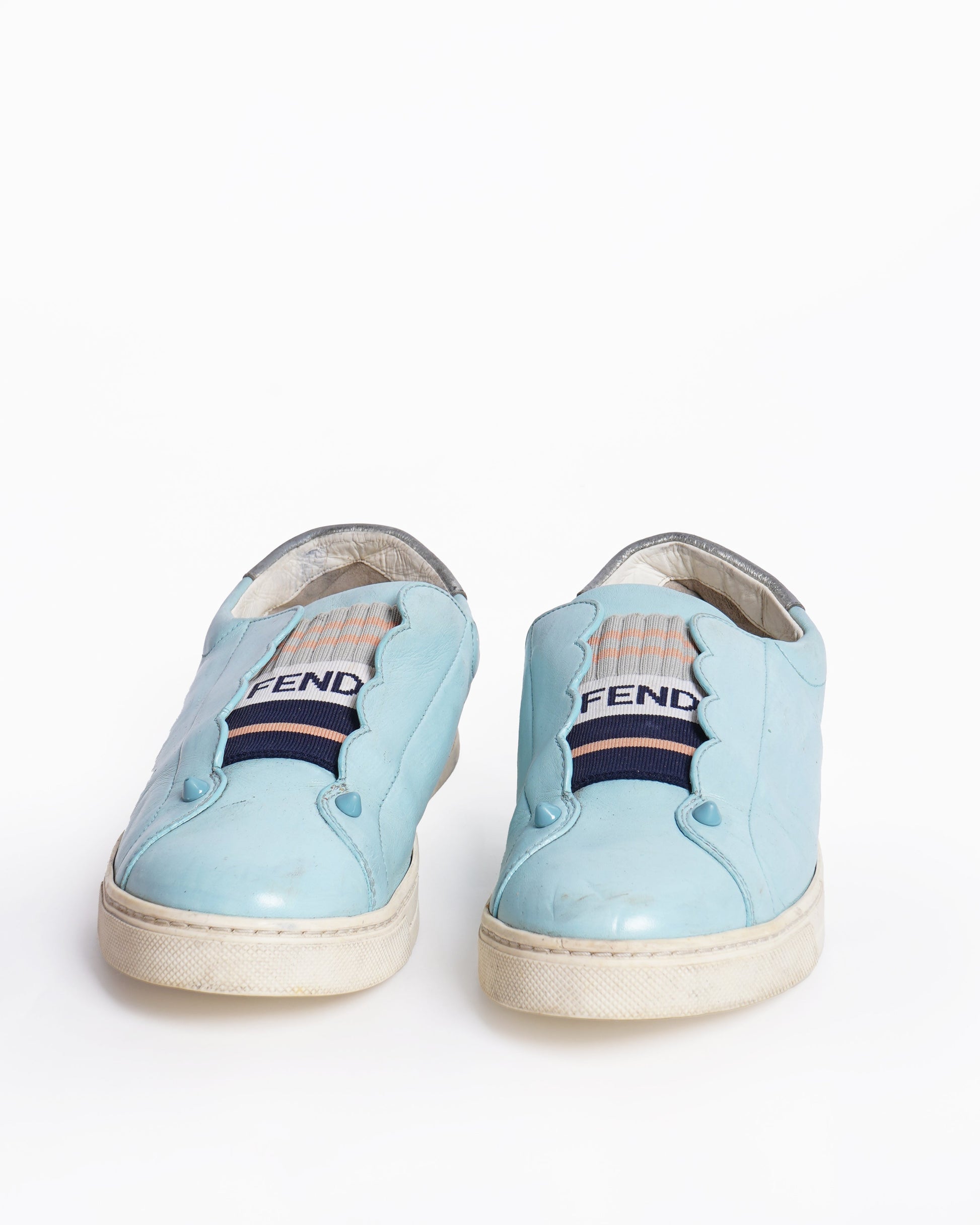 Fendi Shoe Rockoko Slip On Sneakers Leather Blue Shoes
