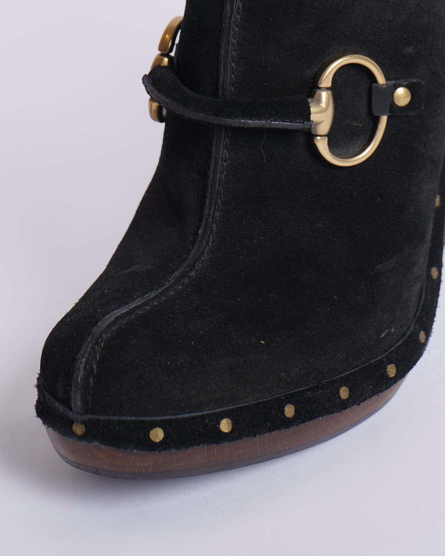 Gucci Women's Suede Horsebit Platform Clog Mules