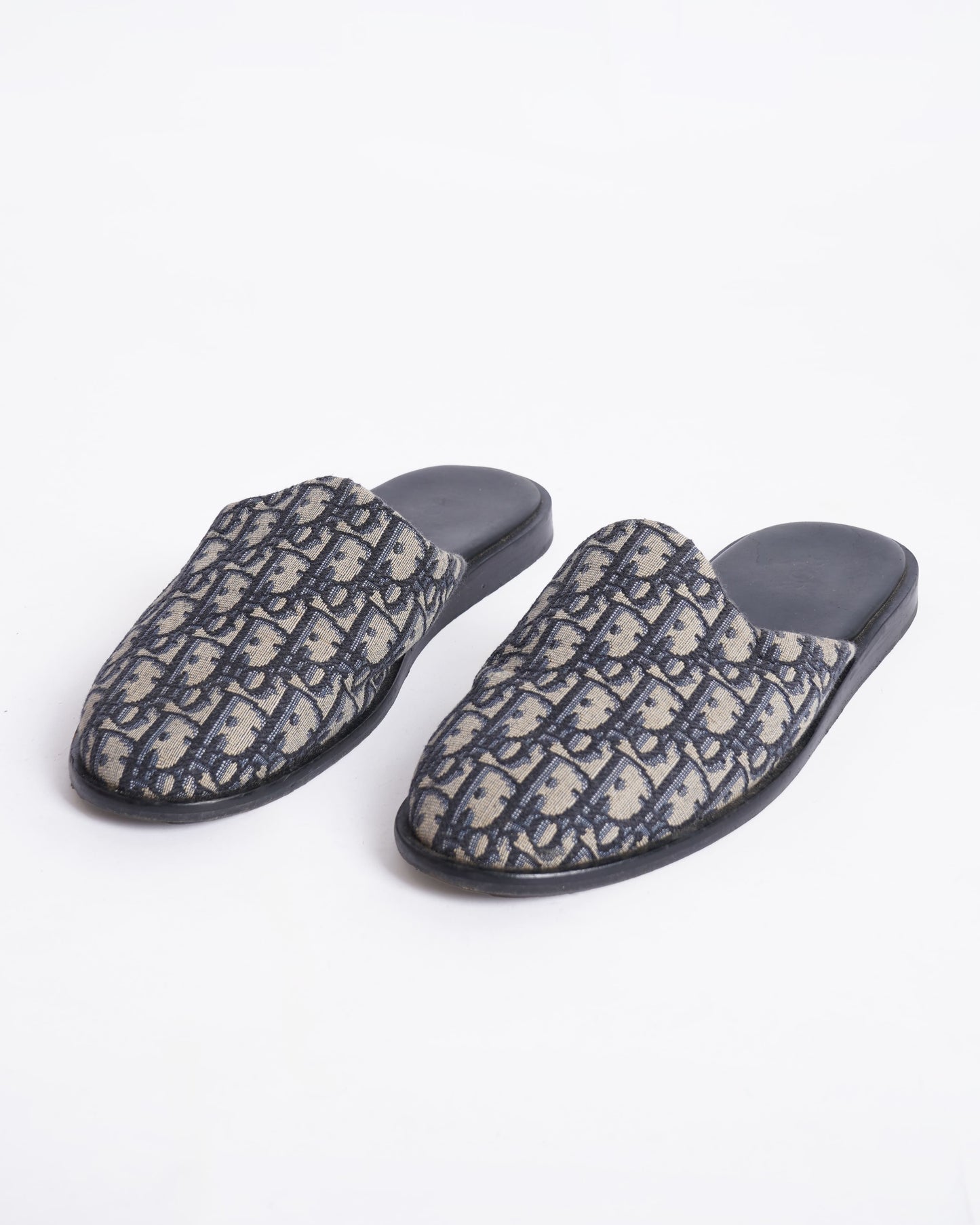 Dior Shoe Christian Oblique Mules Canvas Beige Blue Shoes
