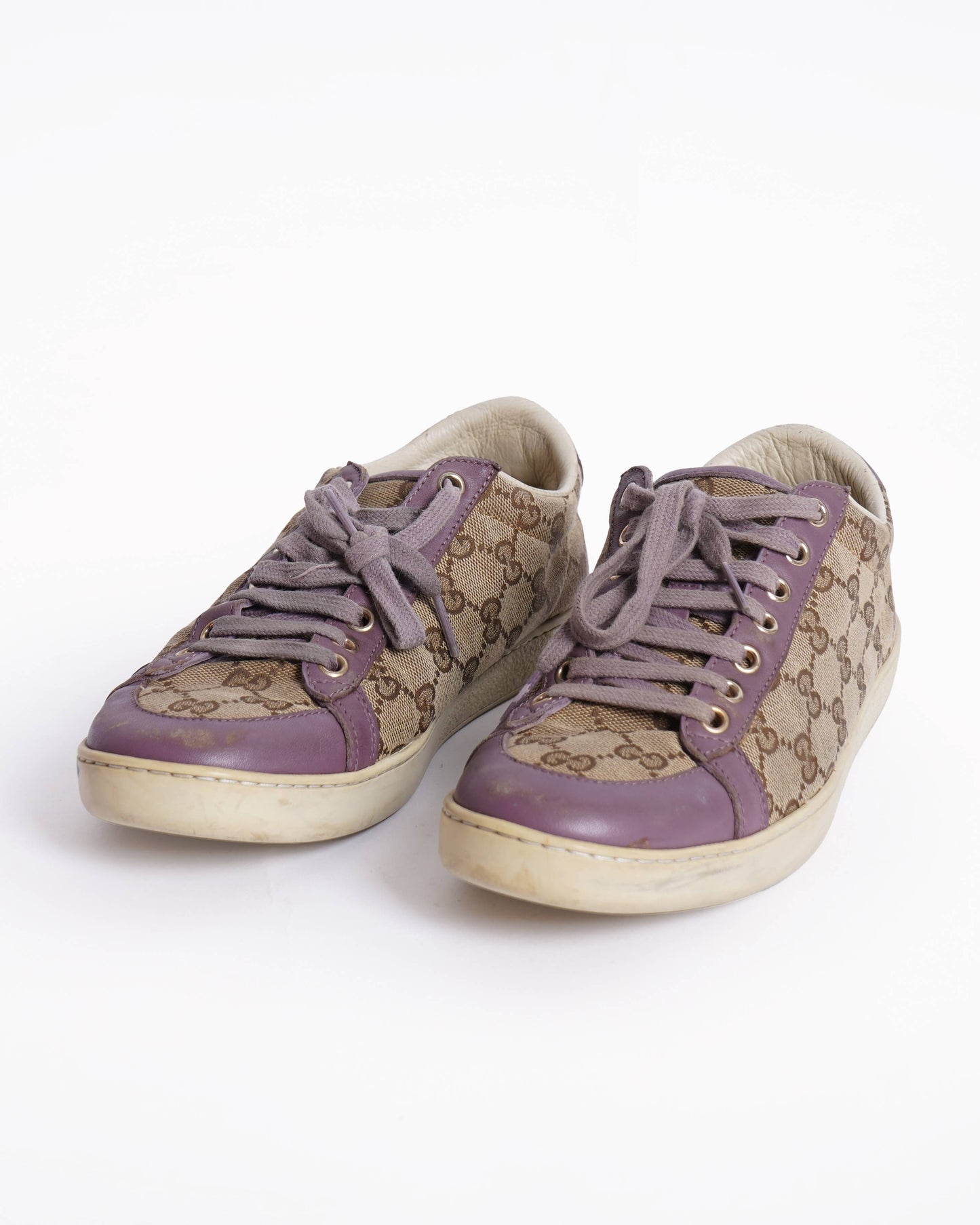 Gucci Purple/Beige Leather And Guccissima Canvas Low Top Sneakers