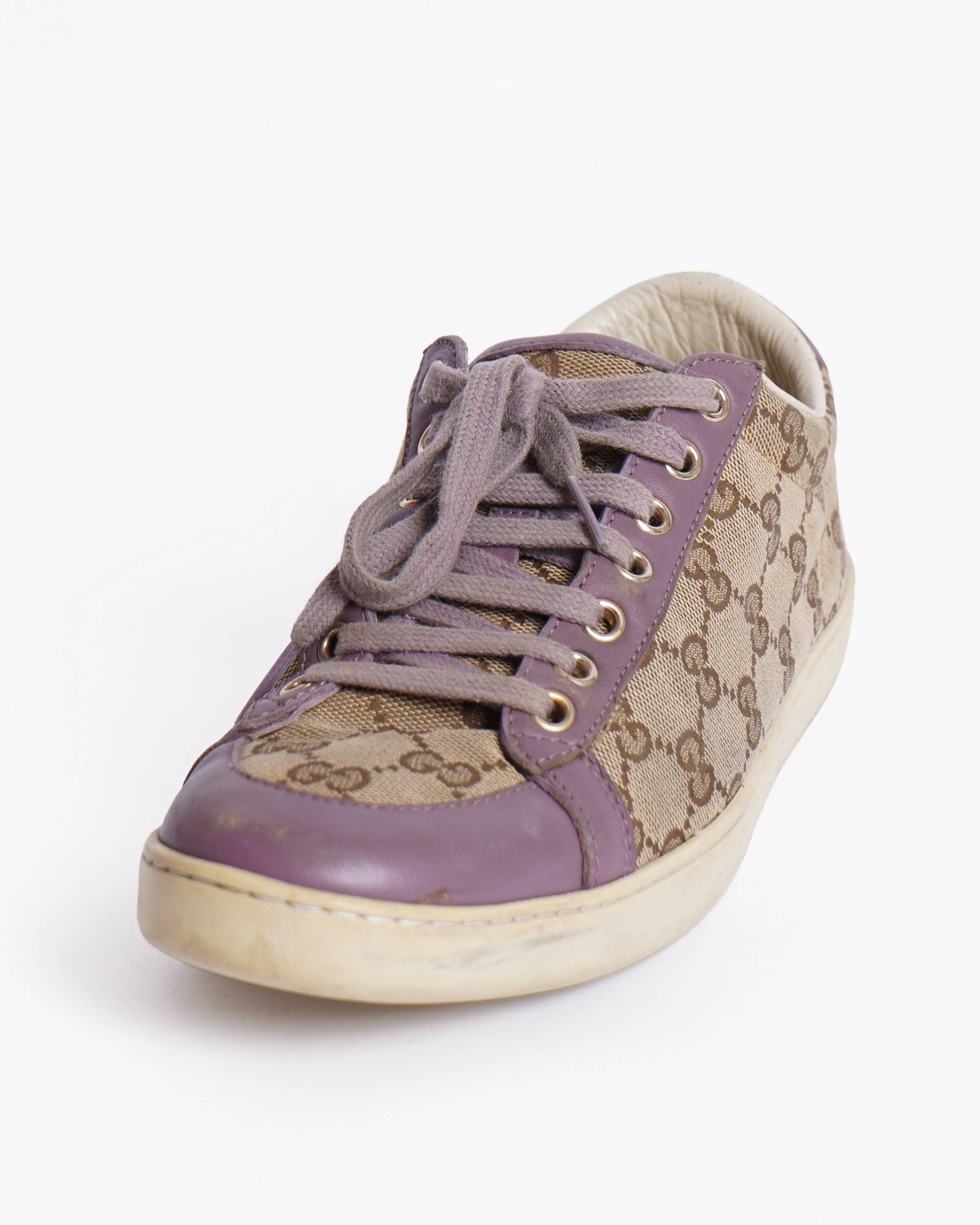 Gucci Purple/Beige Leather And Guccissima Canvas Low Top Sneakers