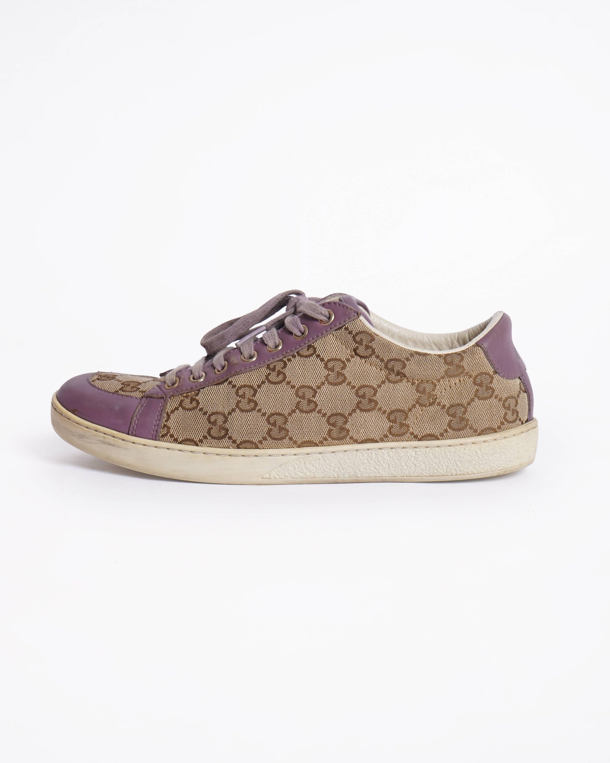 Gucci Purple/Beige Leather And Guccissima Canvas Low Top Sneakers