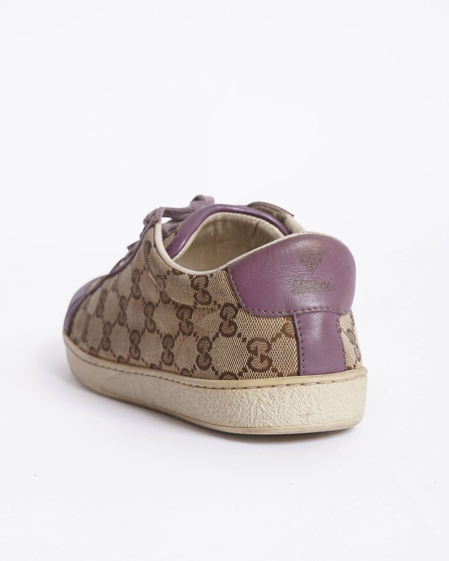 Gucci Purple/Beige Leather And Guccissima Canvas Low Top Sneakers