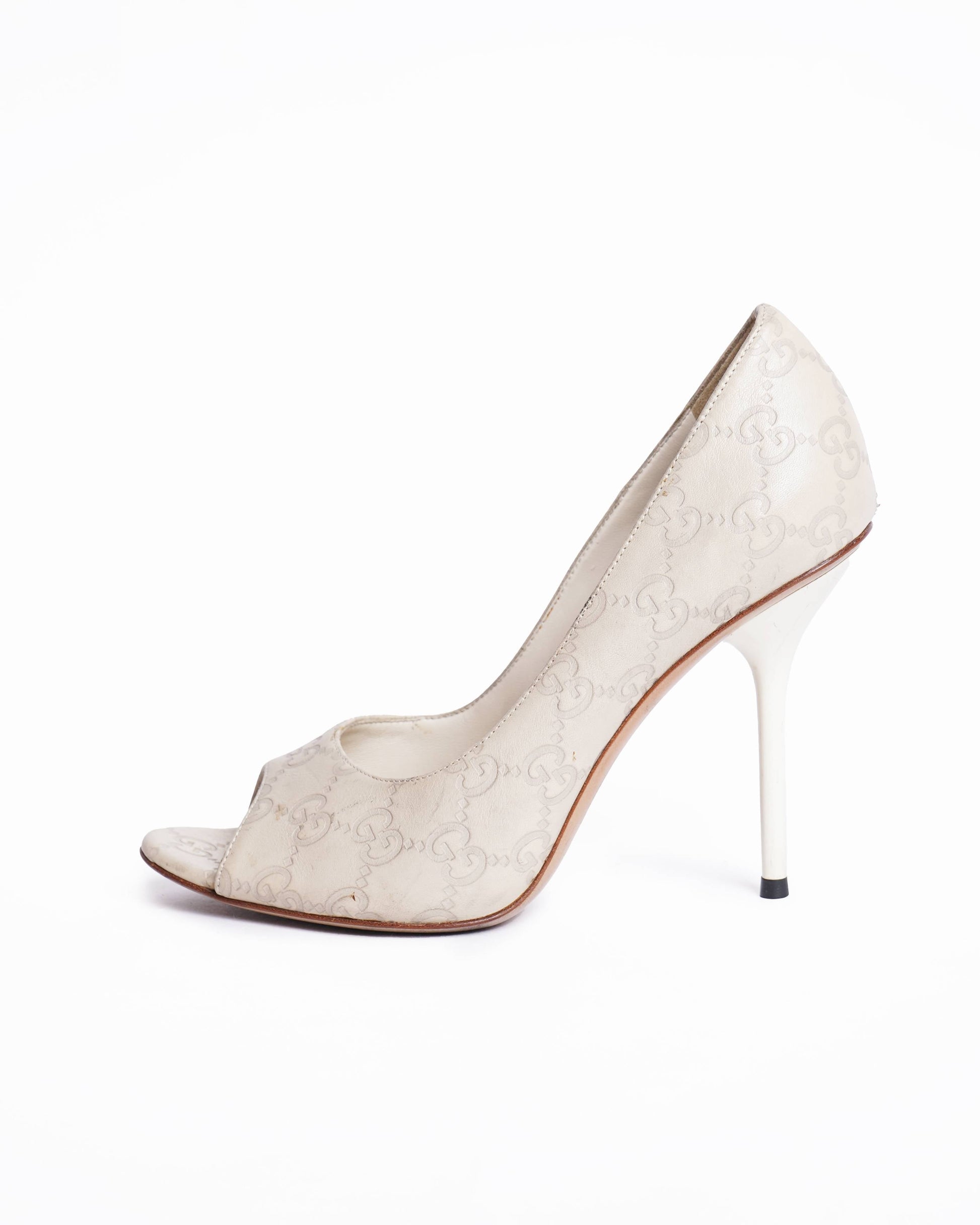 Gucci Monogram Peep Toe Pumps