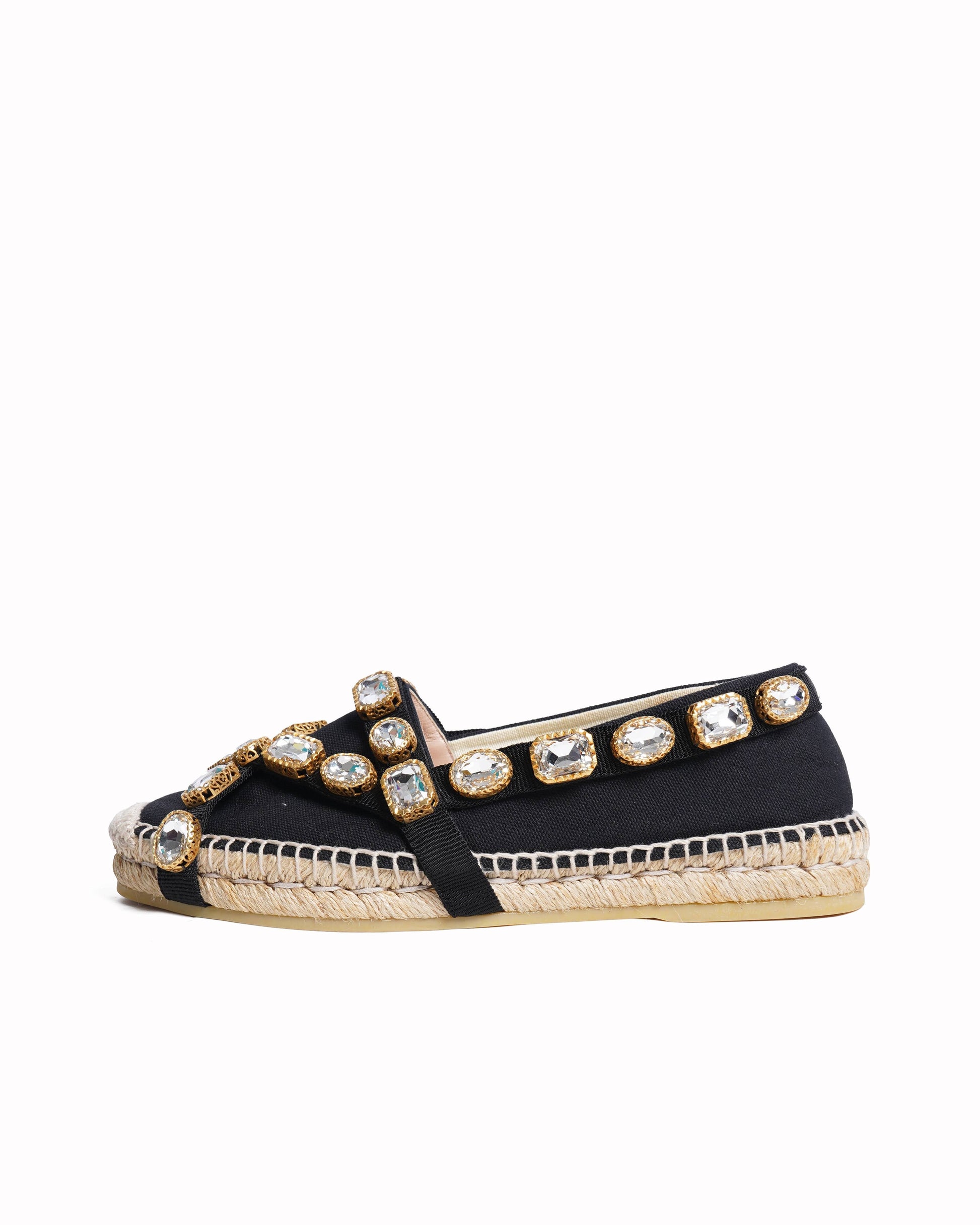 Gucci black canvas pepita crystal embellished Espadrilles