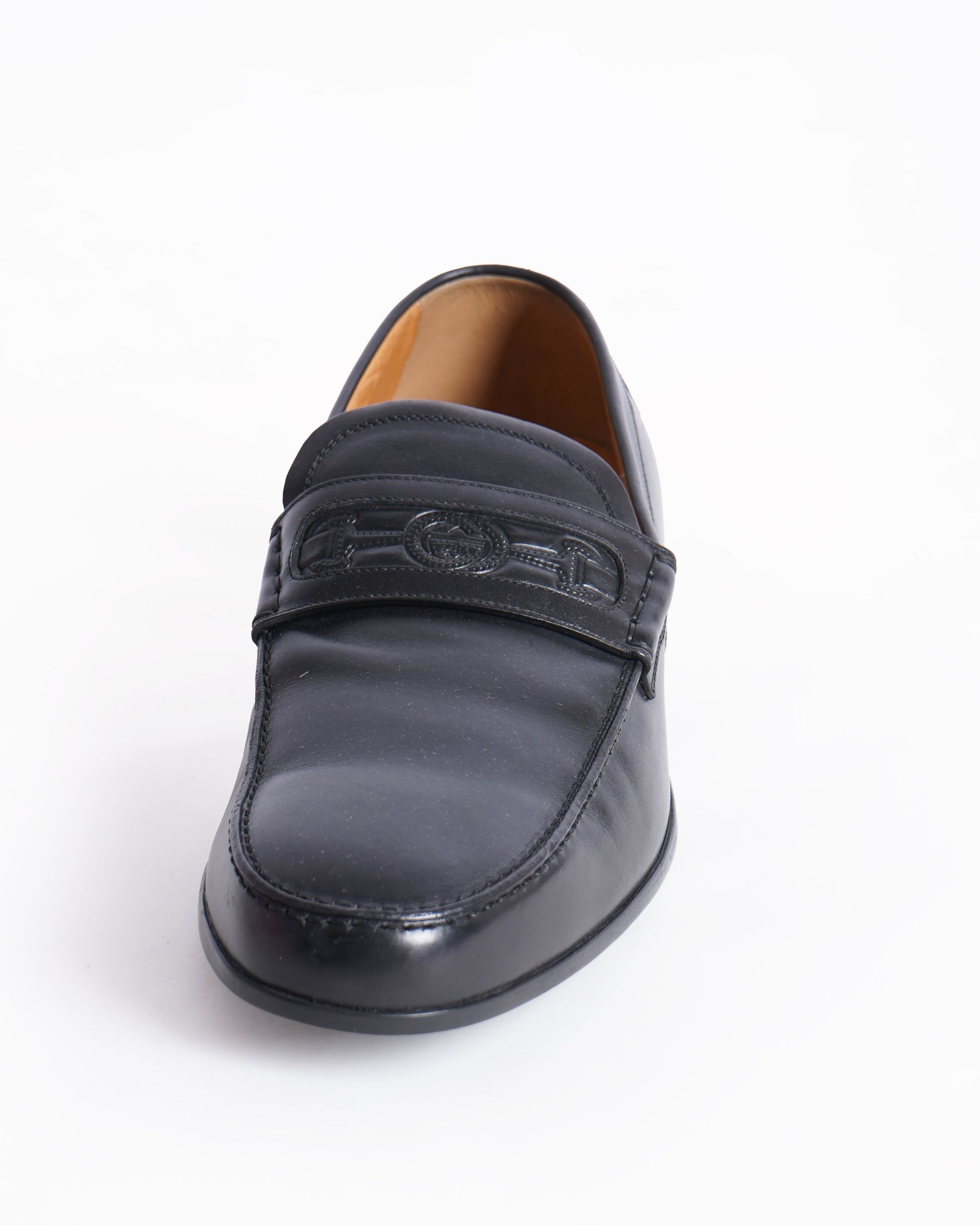 Gucci black leather GG embossed loafers