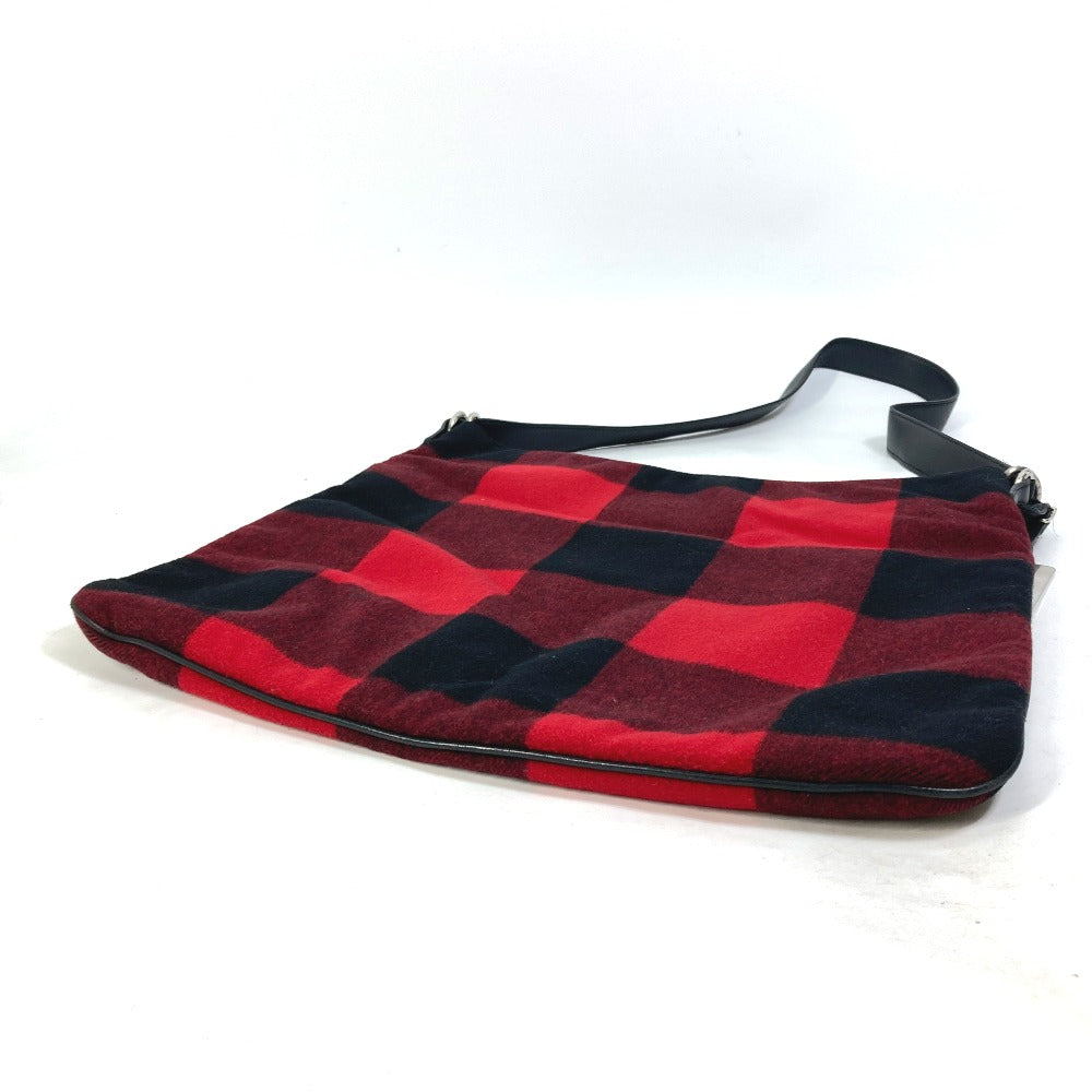 Shoulder Bag Cotton, Check Women Leather Red