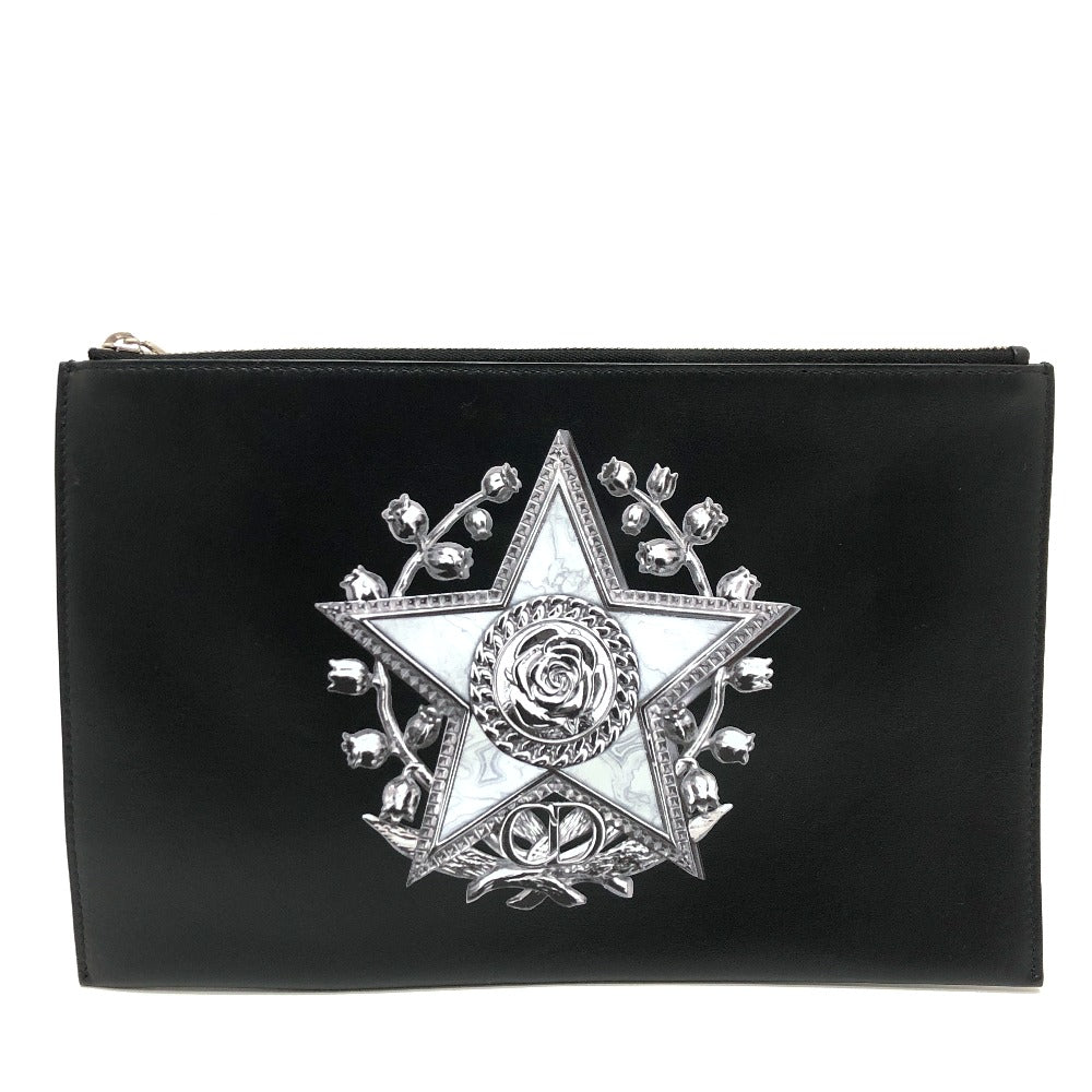 Dior Clutch Bag Star X Rose Paint Mens Leather Black