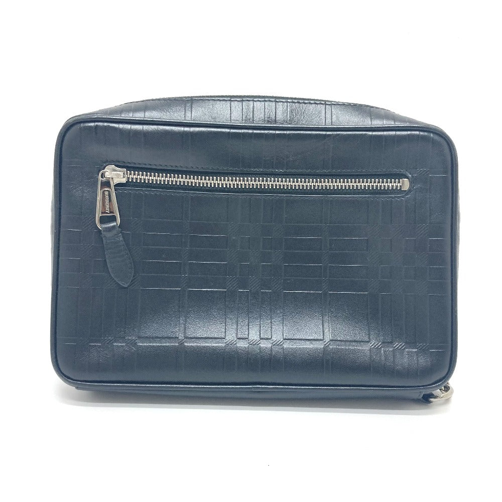 Burberry Business Bag Check Pattern Mens Leather Black Travel Bag