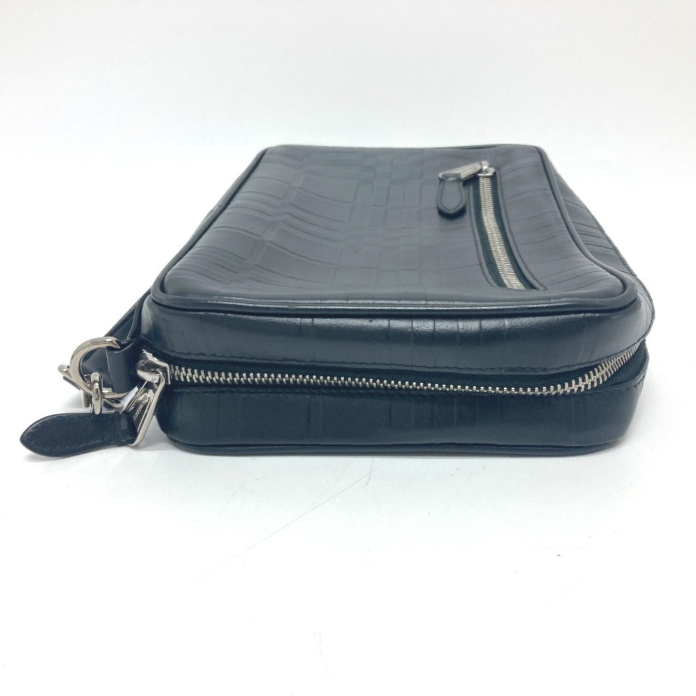 Burberry Business Bag Check Pattern Mens Leather Black Travel Bag