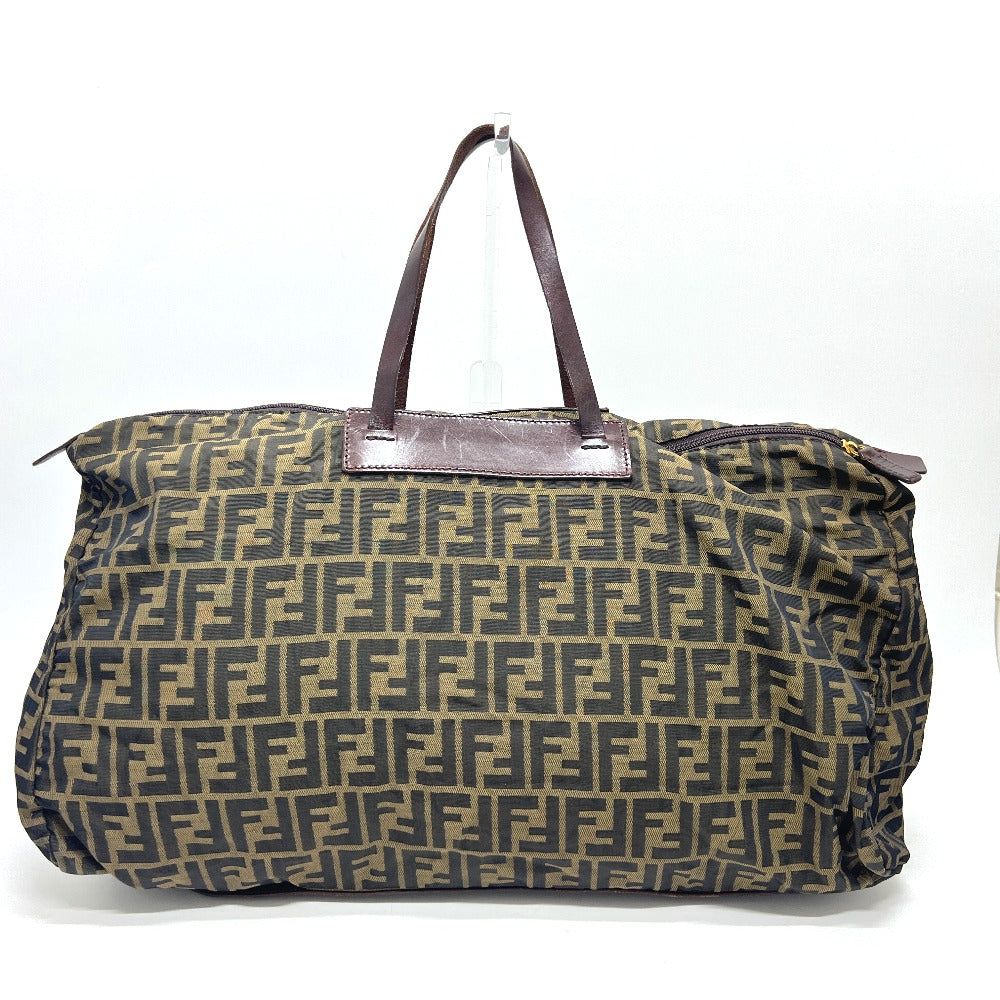 Fendi Tote Bag Zucca Pattern Leather Canvas Brown