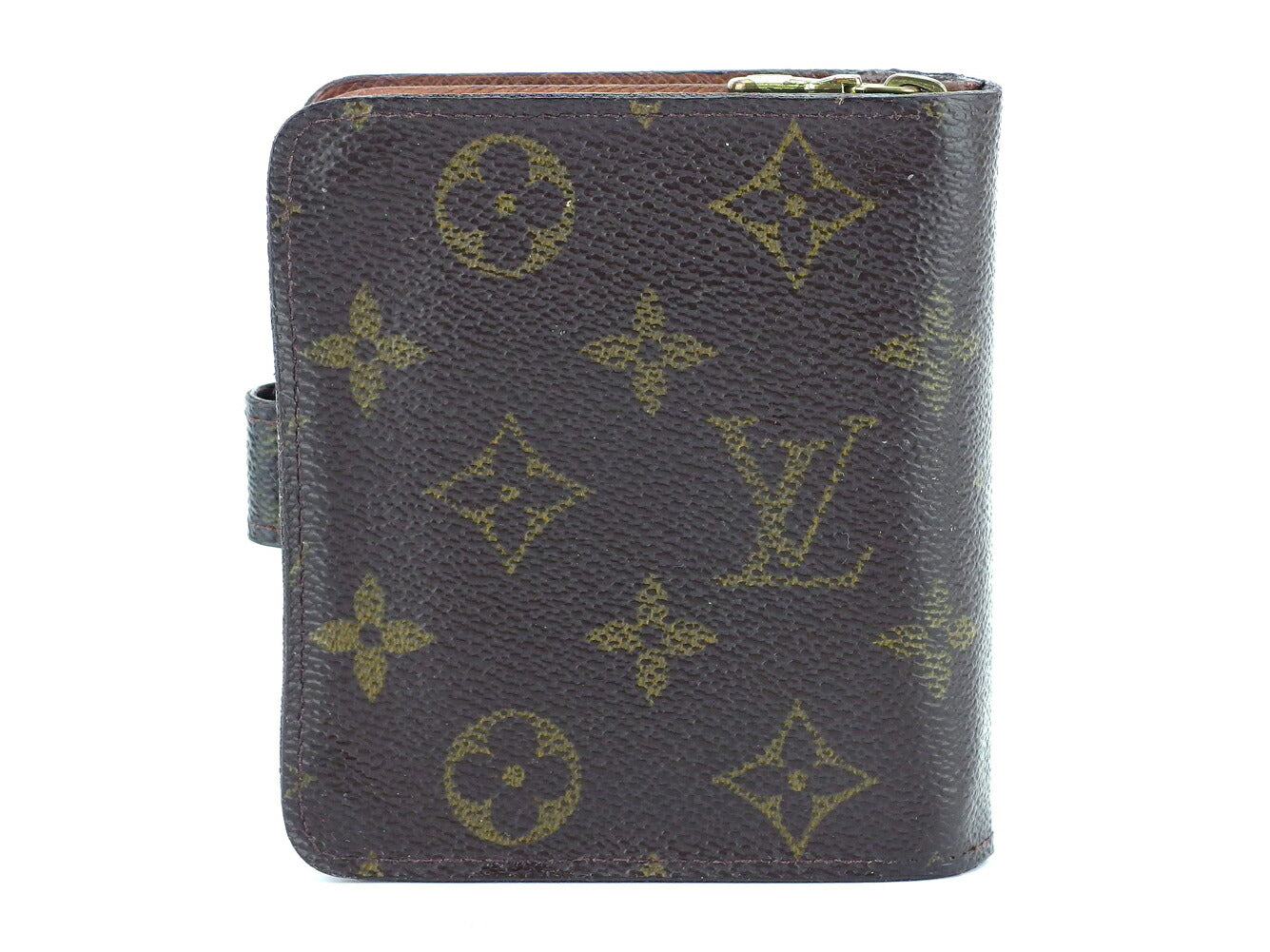 Louis Vuitton Bifold M61667 Compact zip Brown Beige Gold Wallet Case T10421
