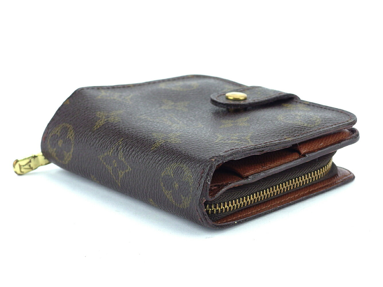 Louis Vuitton Bifold M61667 Compact zip Brown Beige Gold Wallet Case T10421