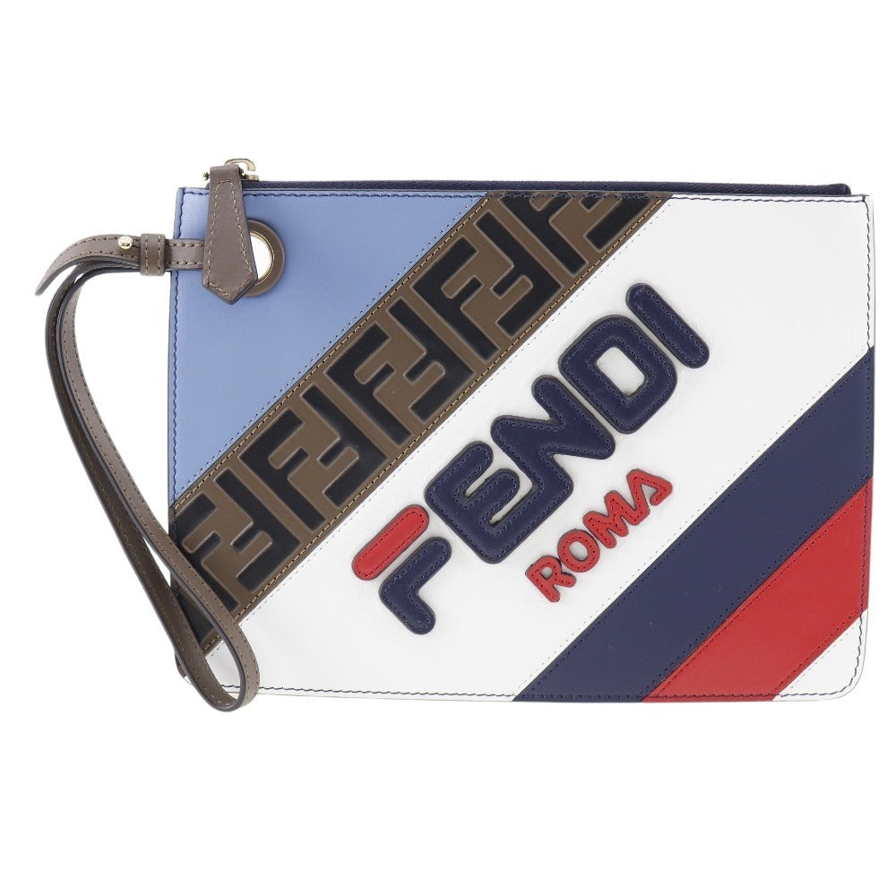 Fendi Clutch Bag 8Bs020 Fila Collaboration Mania Unisex Unisex Leather Blue