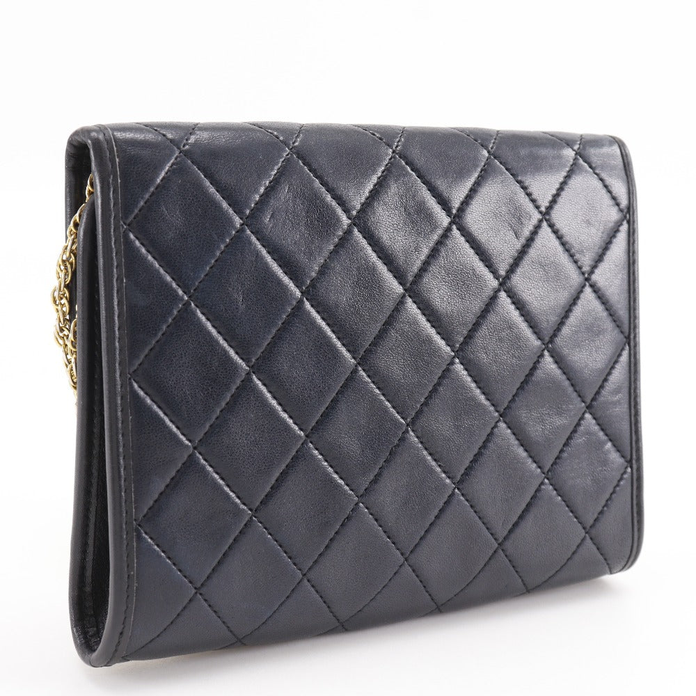 Chanel lambskin pochette Matelasse AGNEAU TANNE Black Clutch Bag