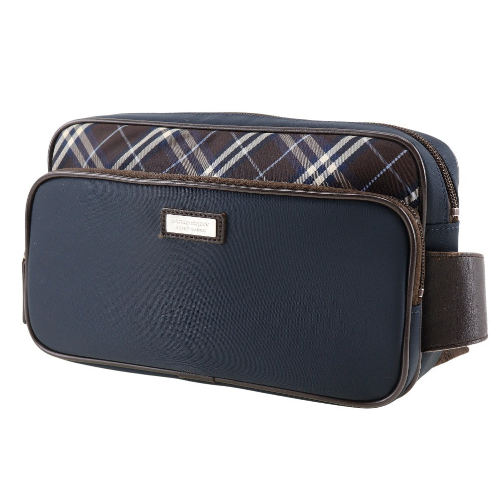 Burberry Label Waist Bag Mens Nylon Black Navy Travel Bag