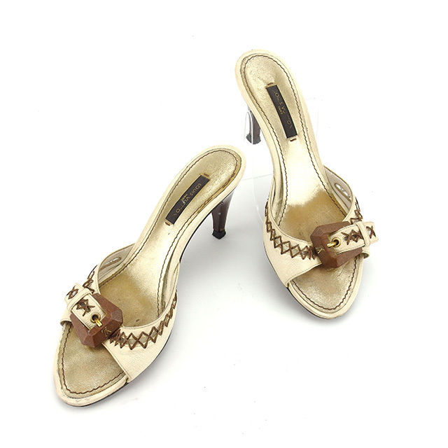 Louis Vuitton Mule x 35 Brown Beige Gold Shoes