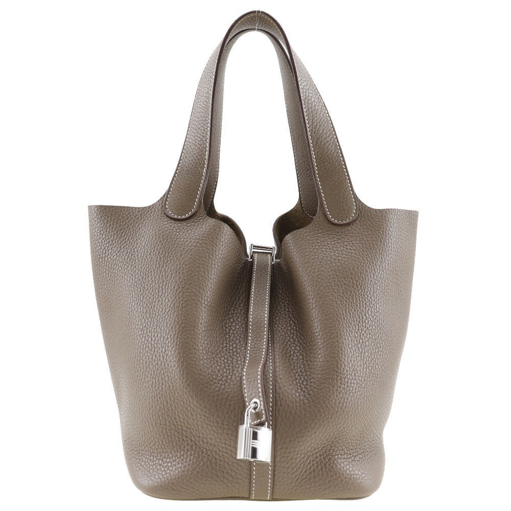 Hermes Handbag Taurillon Clemence Silvermetal Pico Lock Mm Women Tan Travel Bag