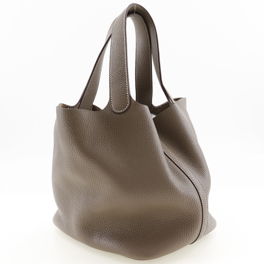 Hermes Handbag Taurillon Clemence Silvermetal Pico Lock Mm Women Tan Travel Bag
