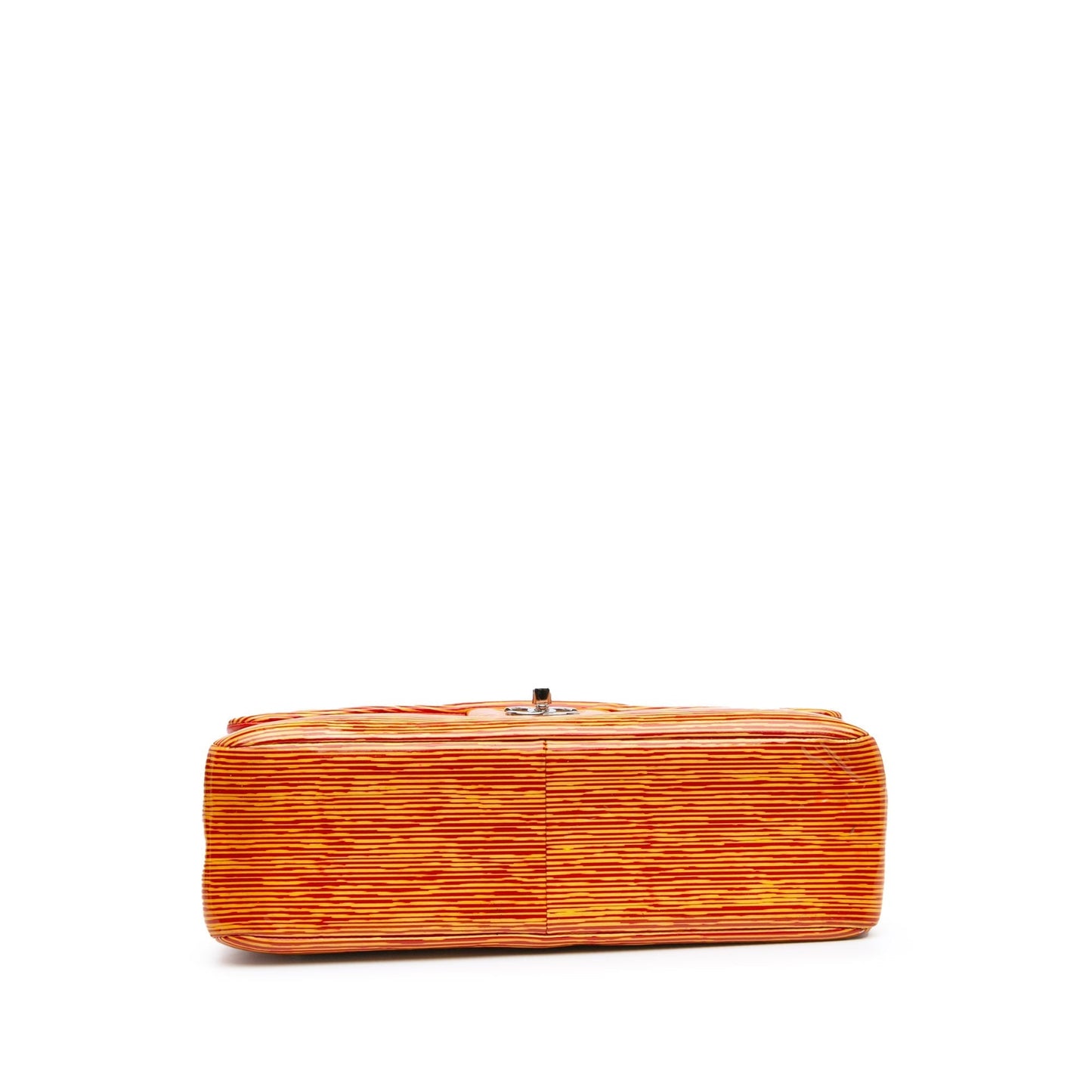 Orange Chanel Jumbo Classic Patent Stiped Double Flap Shoulder Bag