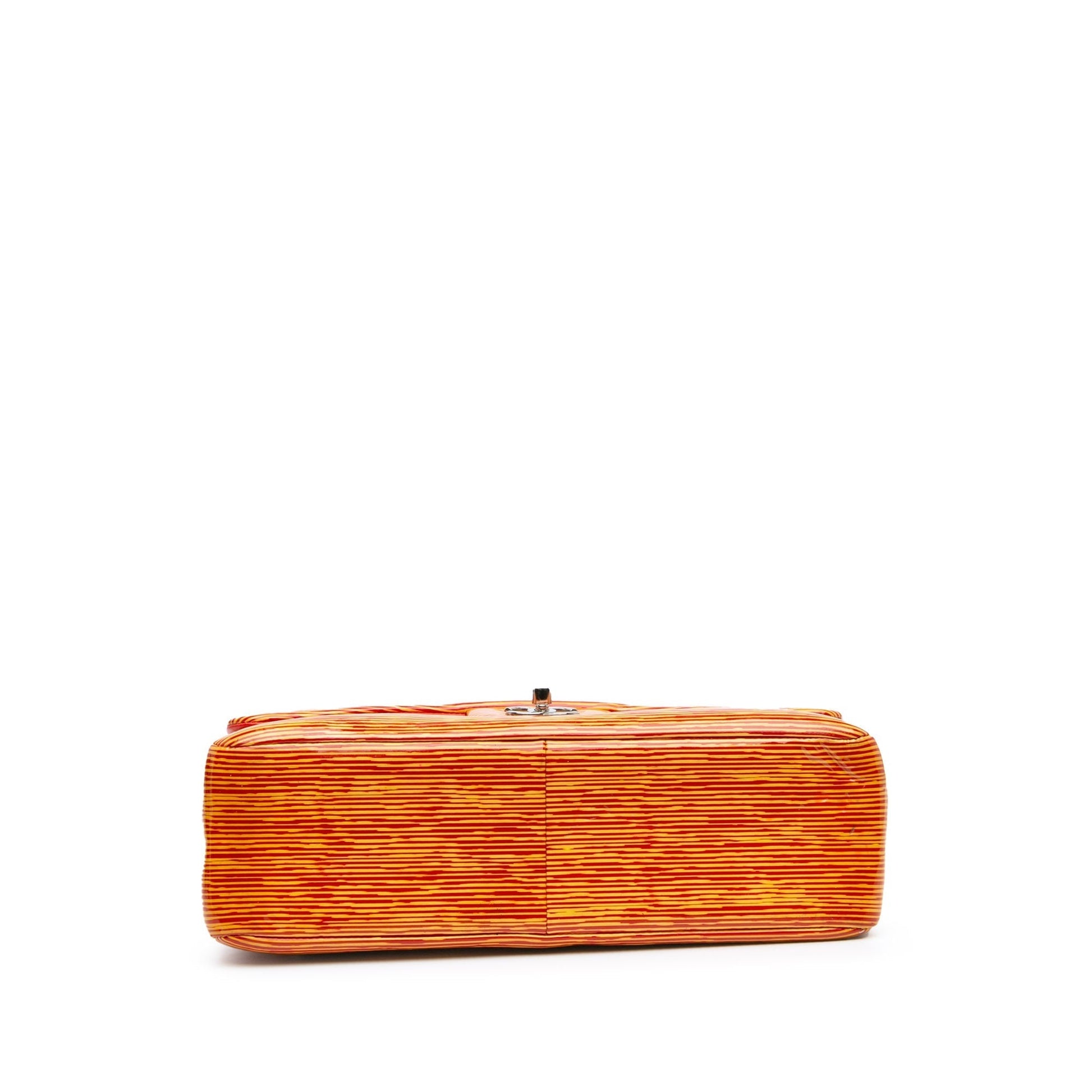 Orange Chanel Jumbo Classic Patent Stiped Double Flap Shoulder Bag