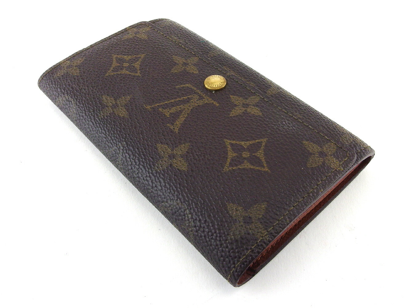 Louis Vuitton Bifold M61735 Porto Monezup Brown Beige Gold Wallet Case