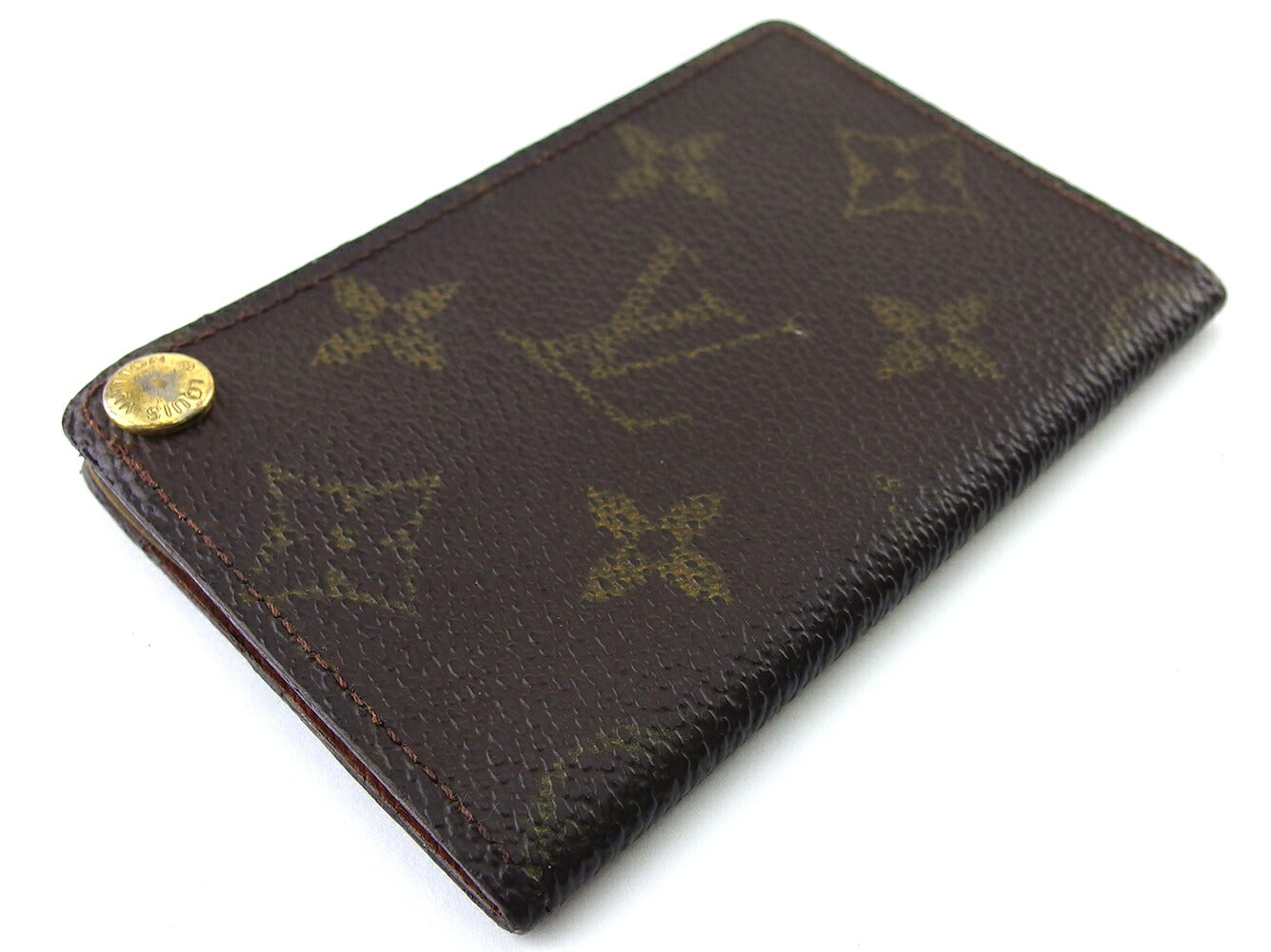 Louis Vuitton M60937 Porto Cartes Crdit Pression Brown Beige Gold Wallet Case