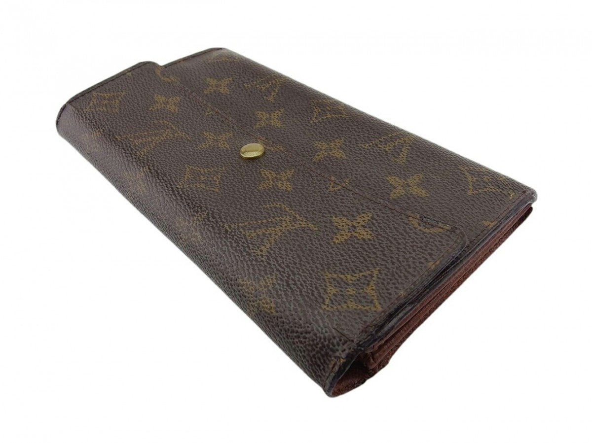 Louis Vuitton Long Purse M61725 Pochette Portonecredi Brown Beige Gold Wallet Case