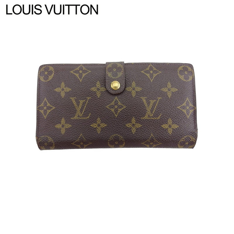 Louis Vuitton Long Purse T61217 North America Brown Beige Gold Wallet Case T22406