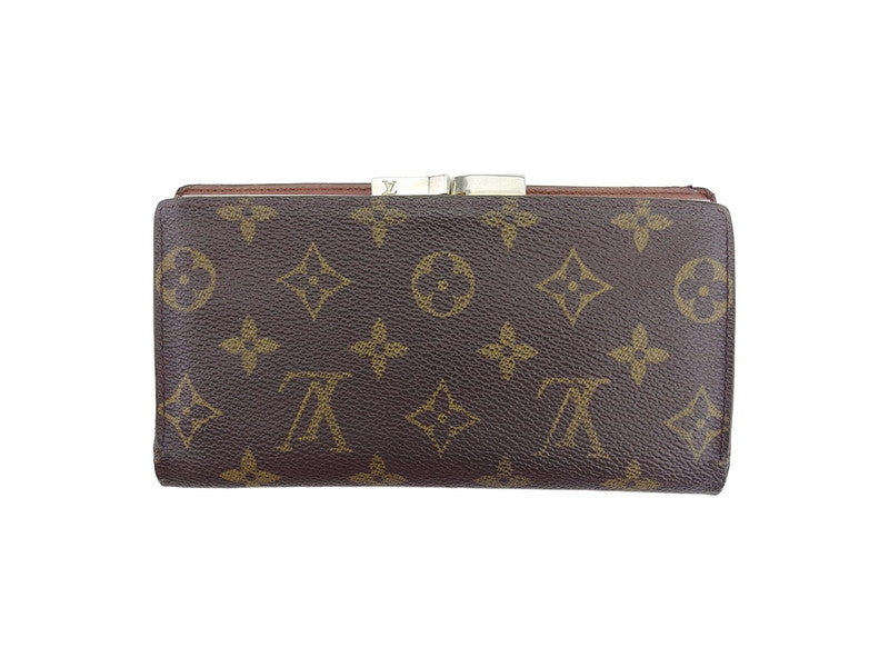 Louis Vuitton Long Purse T61217 North America Brown Beige Gold Wallet Case T22406